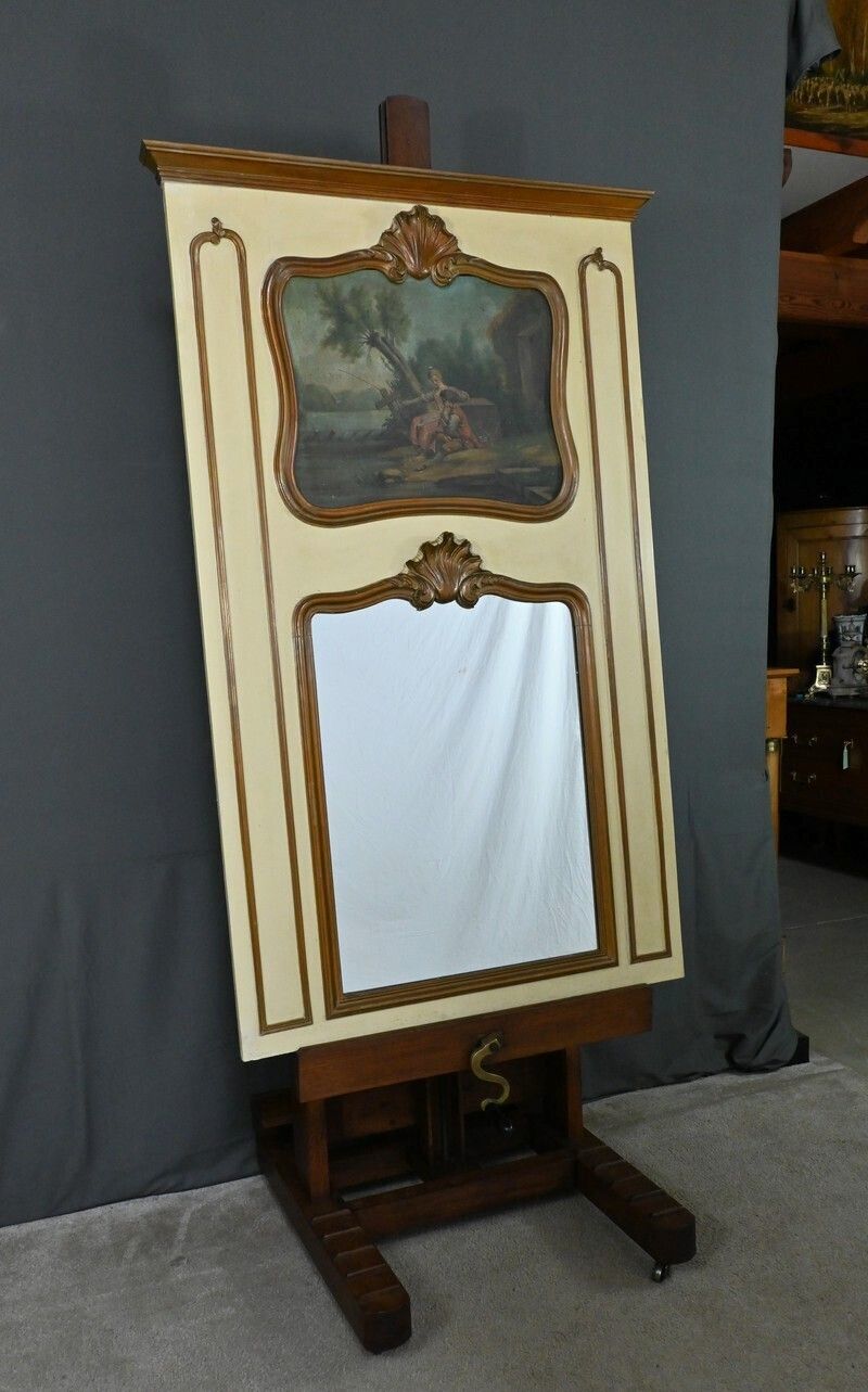 Painted Wooden Trumeau Mirror, Louis XV Style – Late 19th Century photo furniture