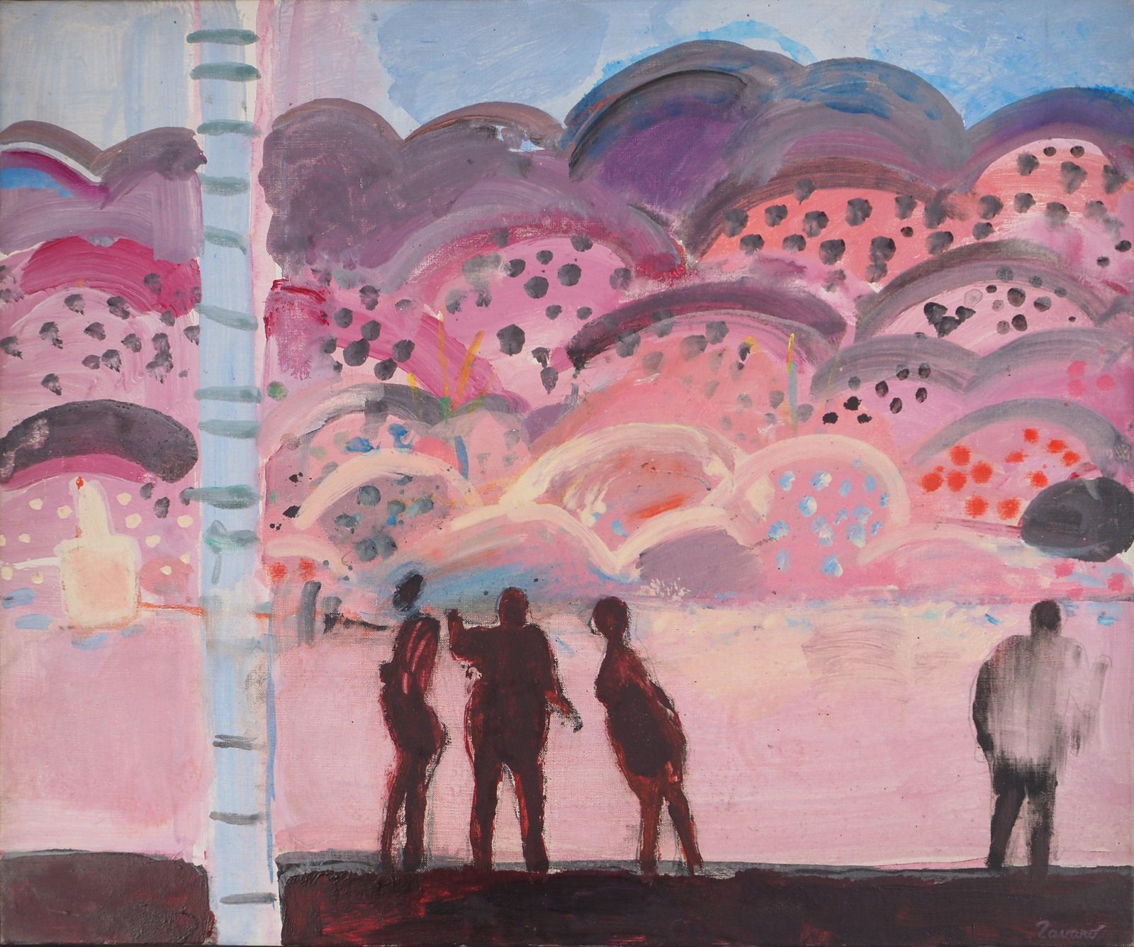 Albert Zavaro Figures In A Fauvist Landscape   Original Oil On Canvas, Signed 1965 photo for sale