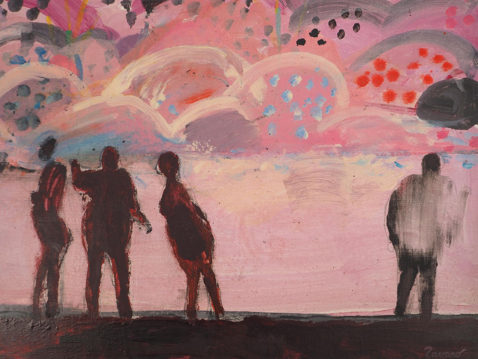 Albert Zavaro Figures In A Fauvist Landscape   Original Oil On Canvas, Signed 1965 photo vinterior
