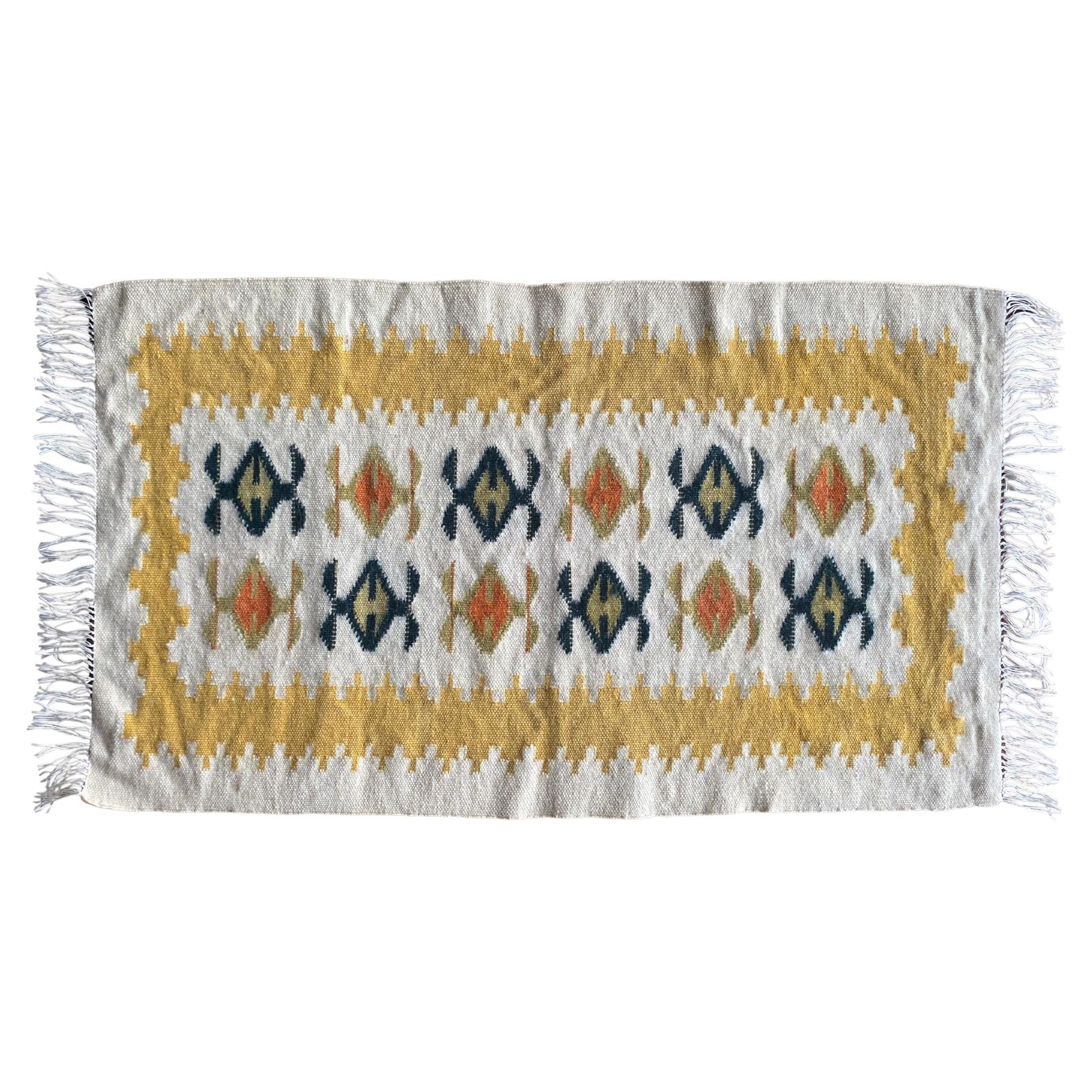 Handmade Yellow And Cream White Flat Weave Tapestry, Vlasti, Greece, 1960 70s