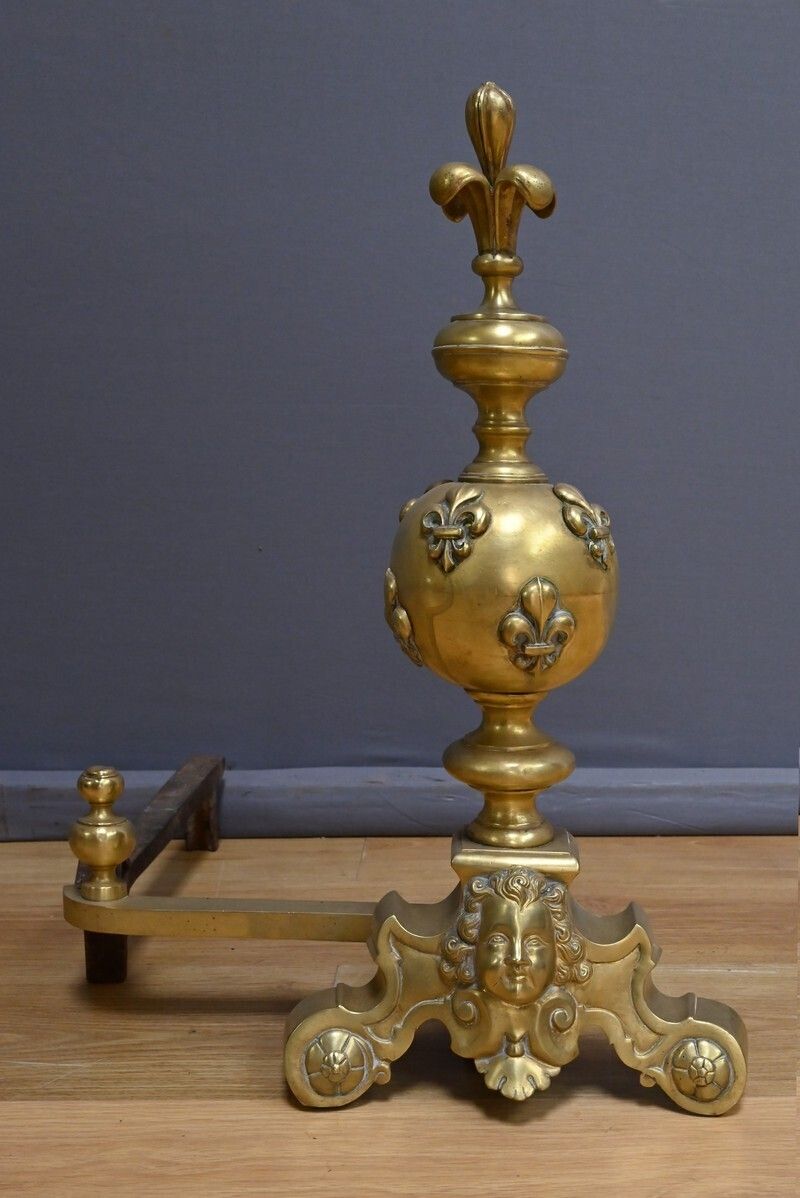 Pair Of Gilt Bronze Andirons – Part 1 Of The 19th Century photo vinterior
