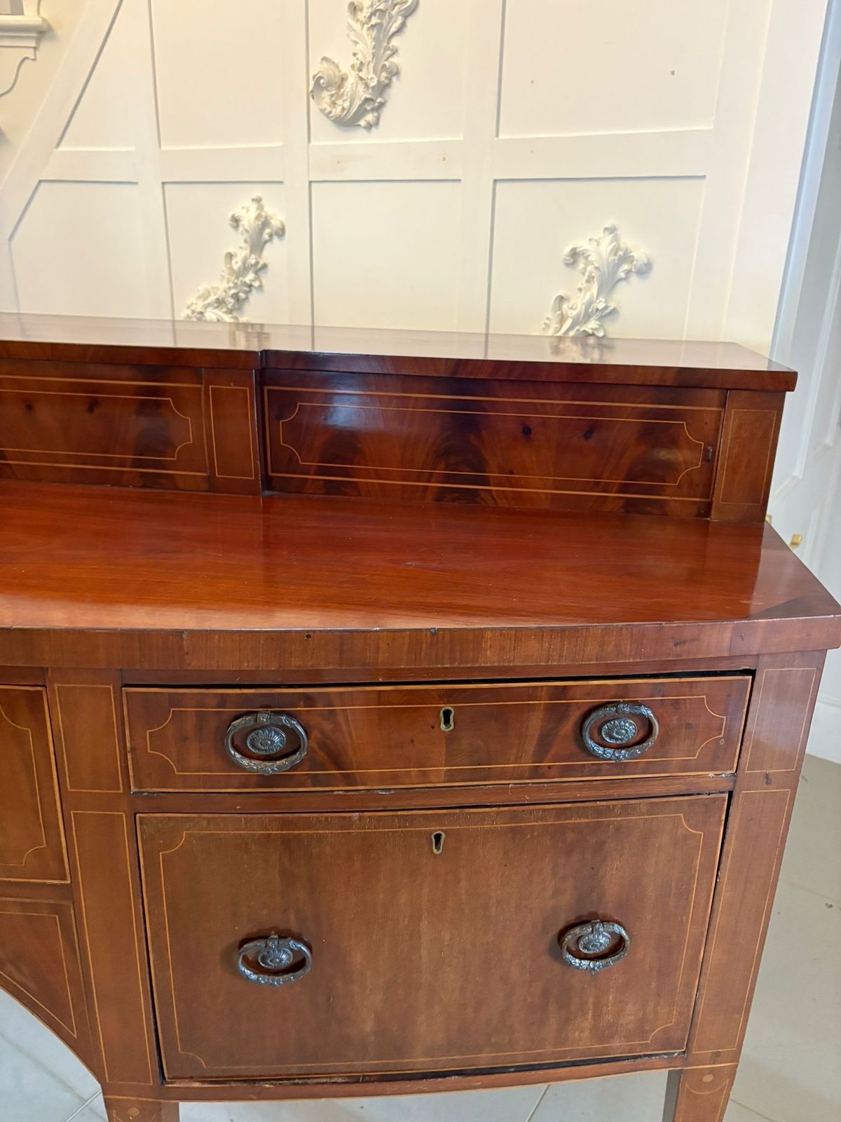 Outstanding Quality Large Antique Mahogany And Boxwood Strung Bow Fronted Sideboard photo buy