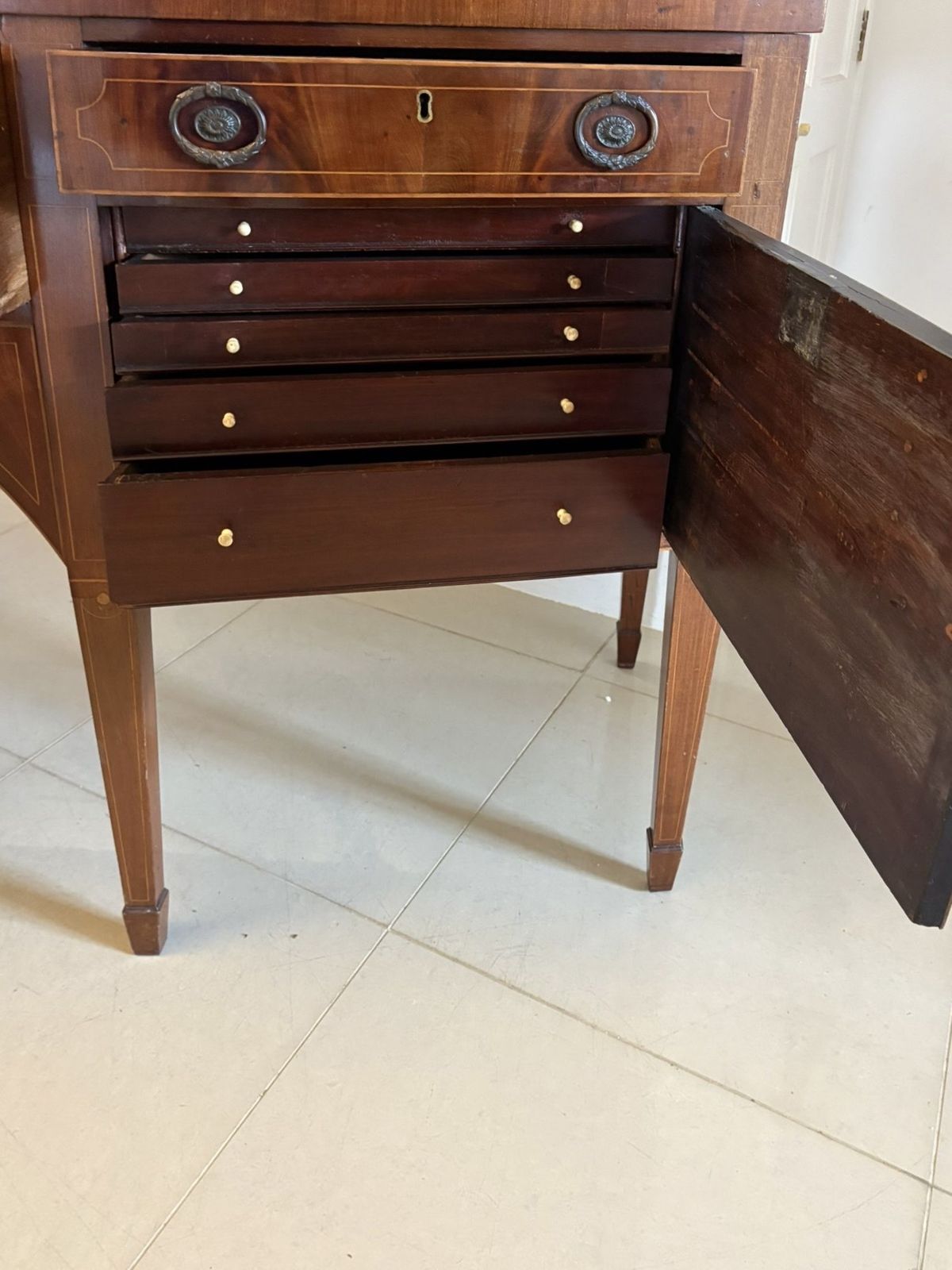 photo for sale Outstanding Quality Large Antique Mahogany And Boxwood Strung Bow Fronted Sideboard