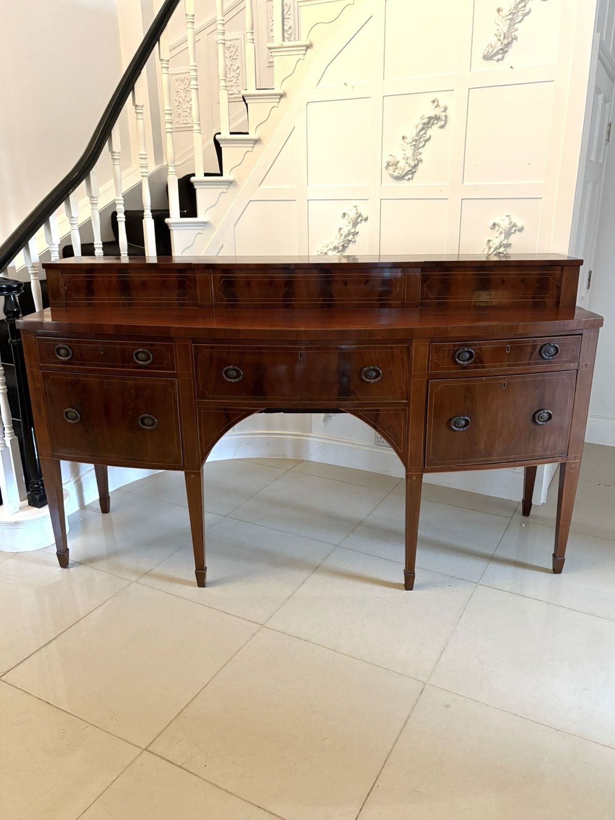Outstanding Quality Large Antique Mahogany And Boxwood Strung Bow Fronted Sideboard