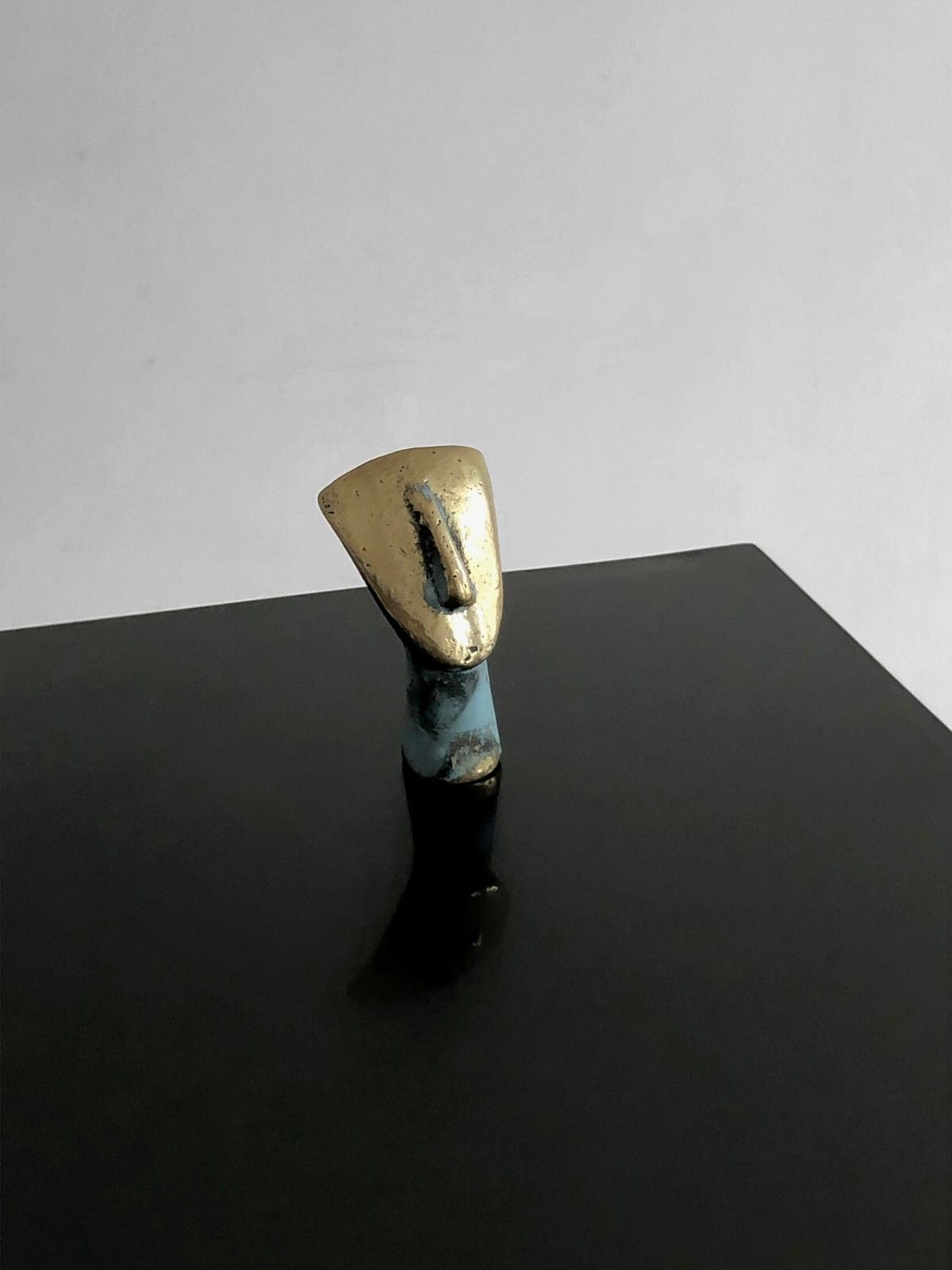 1970 Sculpture Oceanian Bust Miniature Bronze Shabby Chic Brutalist Tribal photo 295.0