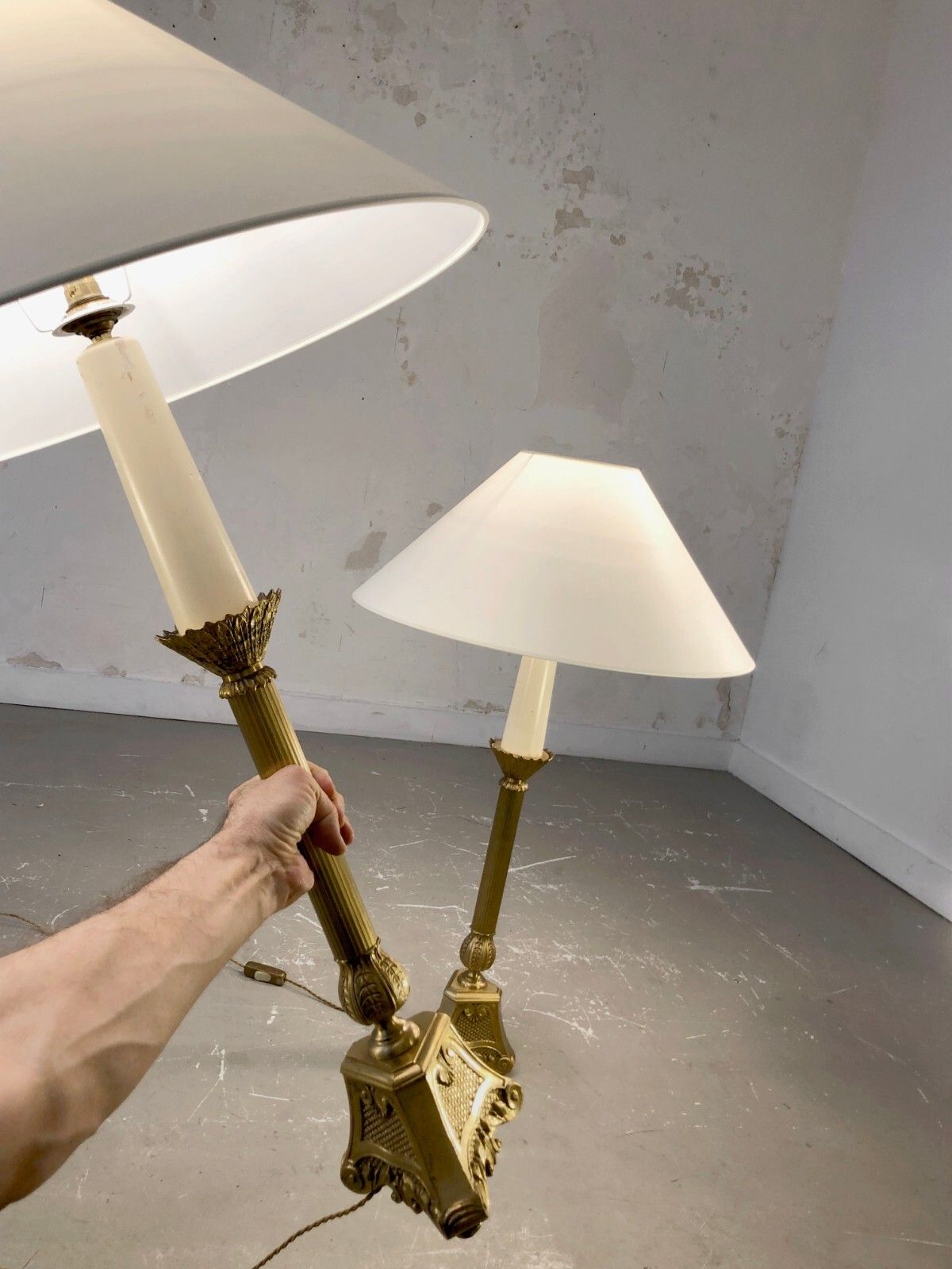 photo for sale 1960 & XIX 2 Shabby Chic Baroque Neo Classical Empire Lamps Jansen Versace