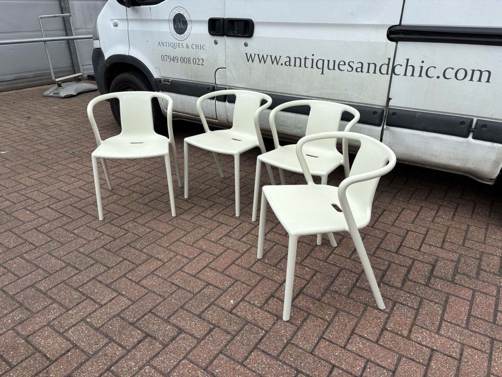 4 White Designer Patio Chairs By Magis, Designed By Jasper Morrison photo for sale