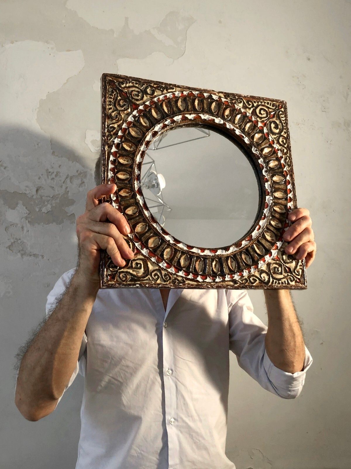 1970 Roland Zobel & Les Cyclades Mirror Modernist Brutalist Capron Vallauris