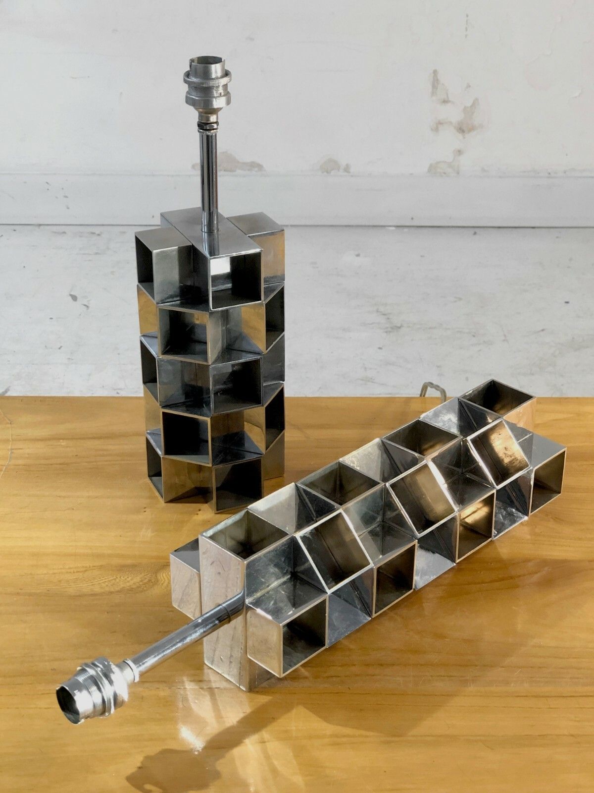 photo for sale 1970 2 Shabby Chic Space Age Post Modernist Kinetic Sculpture Lamp Sobrino