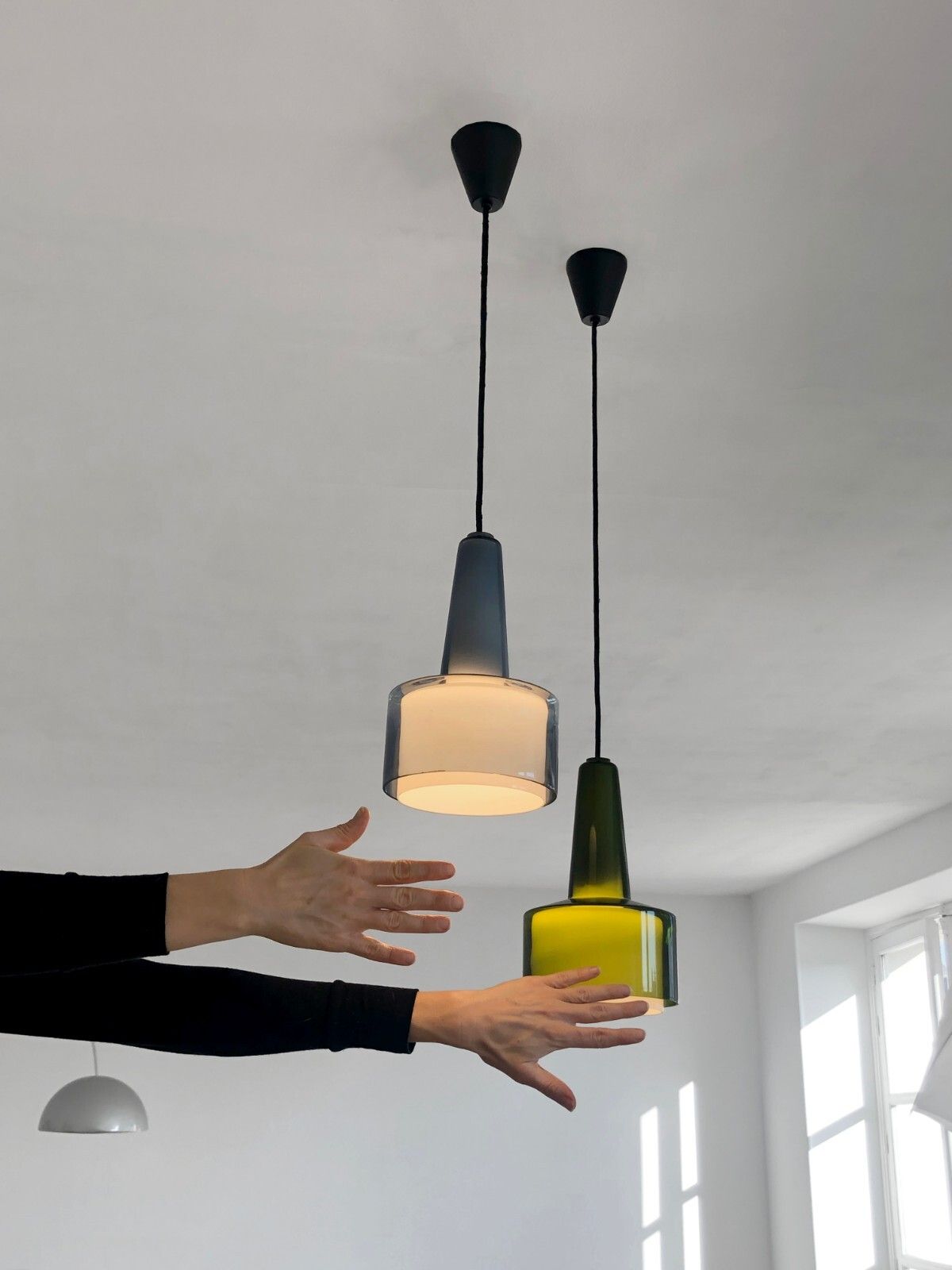 Lighting 1960 Bent Nordsted Fog & Morup 2 Suspension Chandeliers Modernist Scandinavian Dansk photo