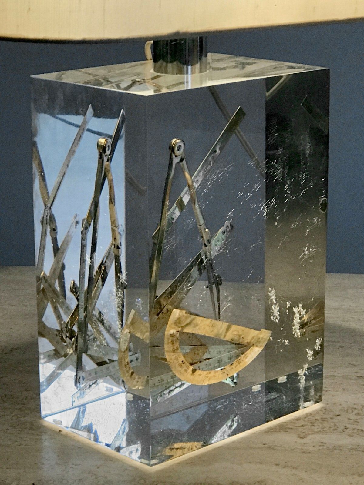1970 Giraudon 2 Lamps Inclusion Sculpture Shabby Chic Lucite Plexiglas Pop photo 3032.0