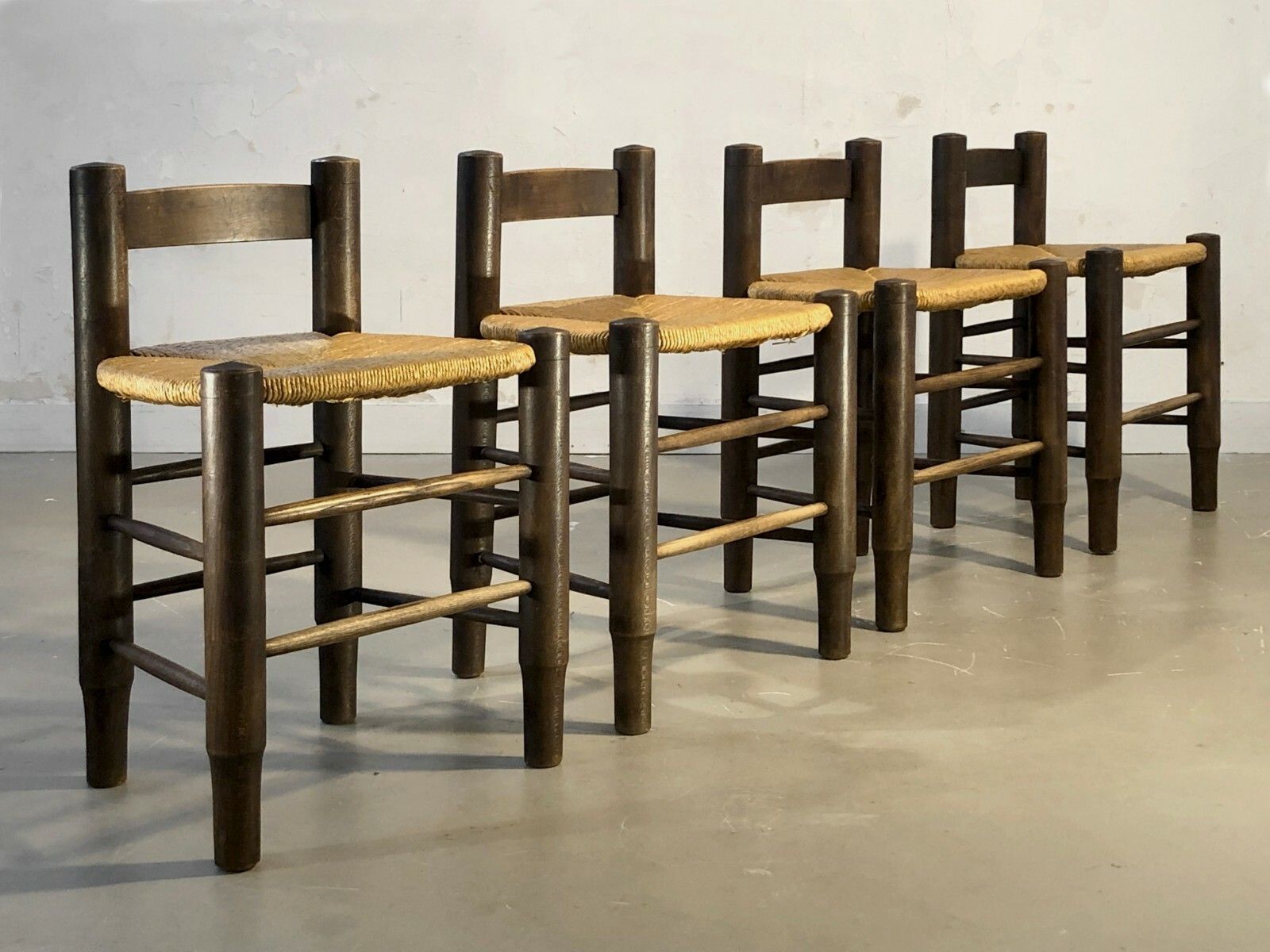1950 Charles Dudouyt 4 Chairs Stools Modernist Brutalist Chapo Perriand photo furniture