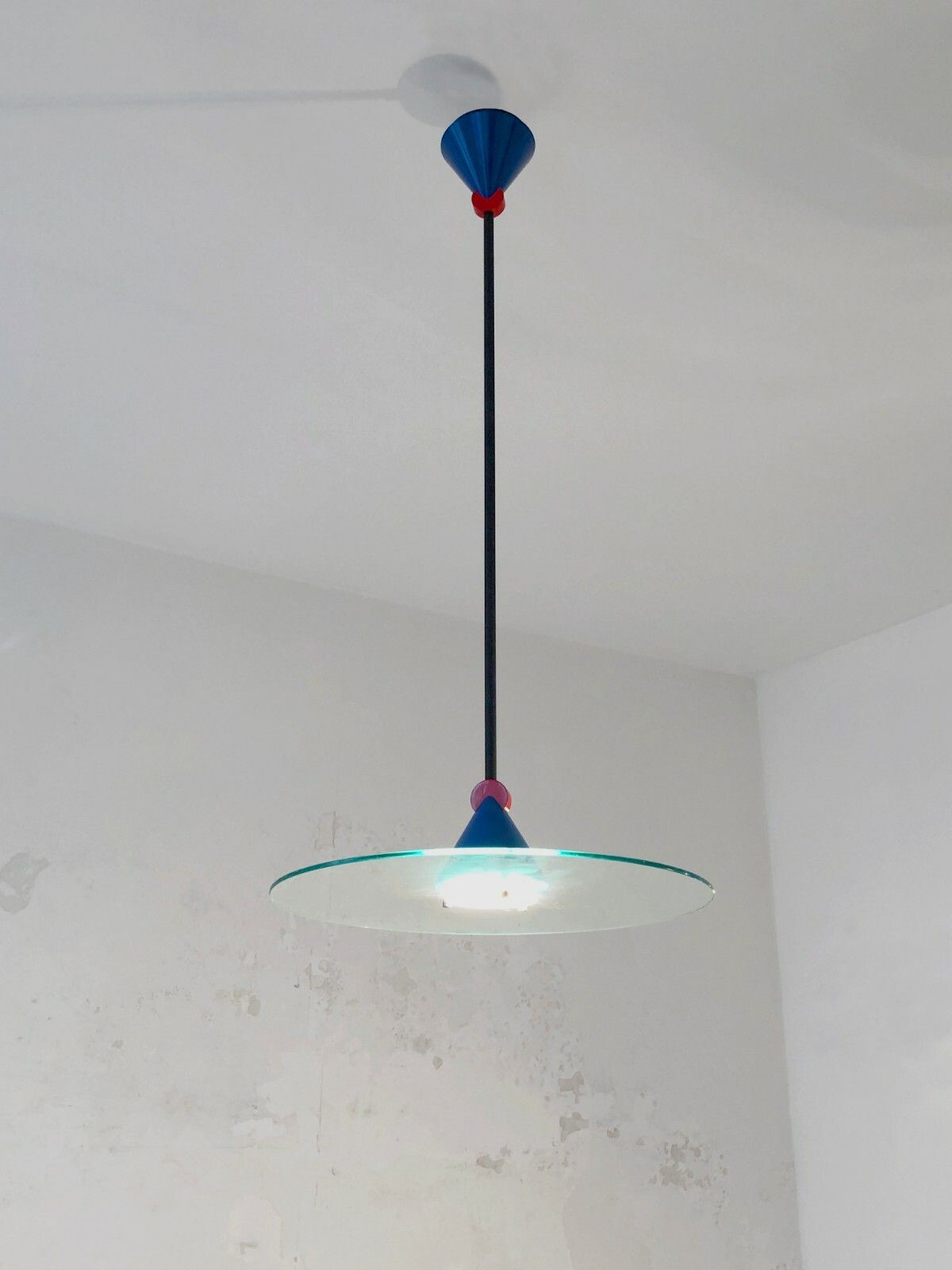 1980 Glass Light Suspension Post Modernist Memphis Sottsass Starck Szekely photo vinterior