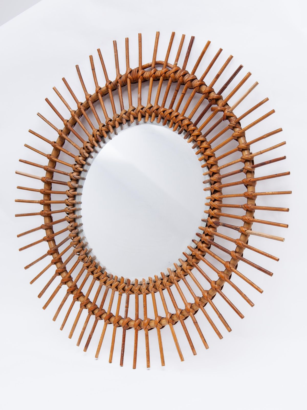 Round Sun Burst 1950s Bamboo Wall Mirror, France photo furniture