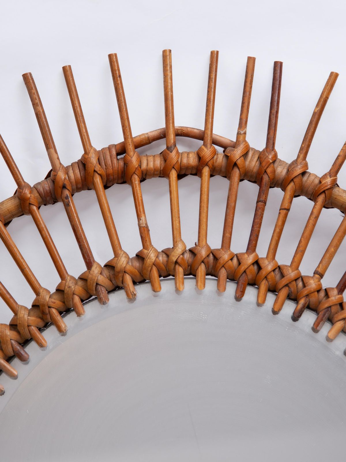 Round Sun Burst 1950s Bamboo Wall Mirror, France photo Home Decor