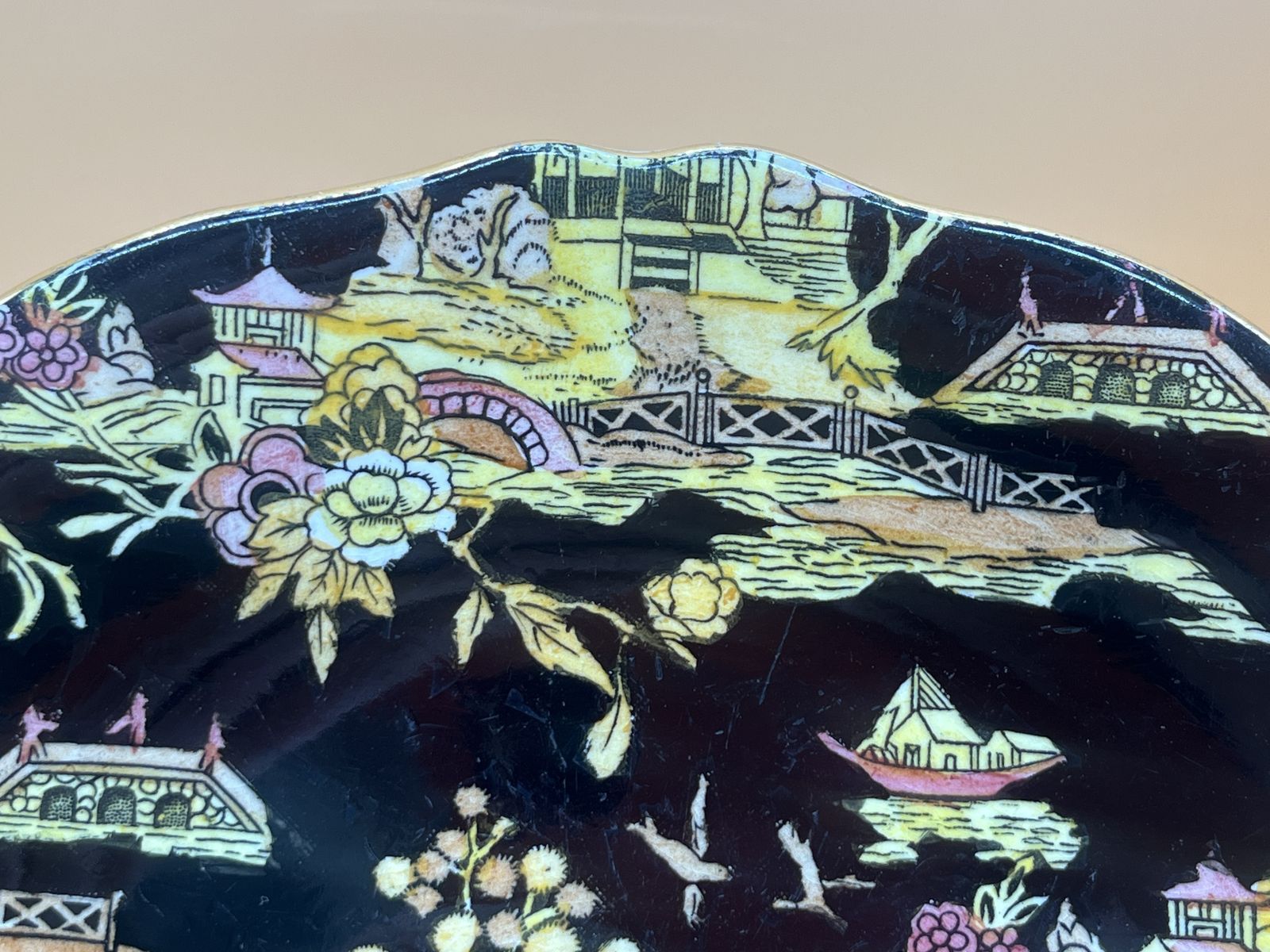 Vintage Royal Winton Pekin Chintz Hand Painted Cake / Sandwich Serving Plate. C1950. photo Home Decor