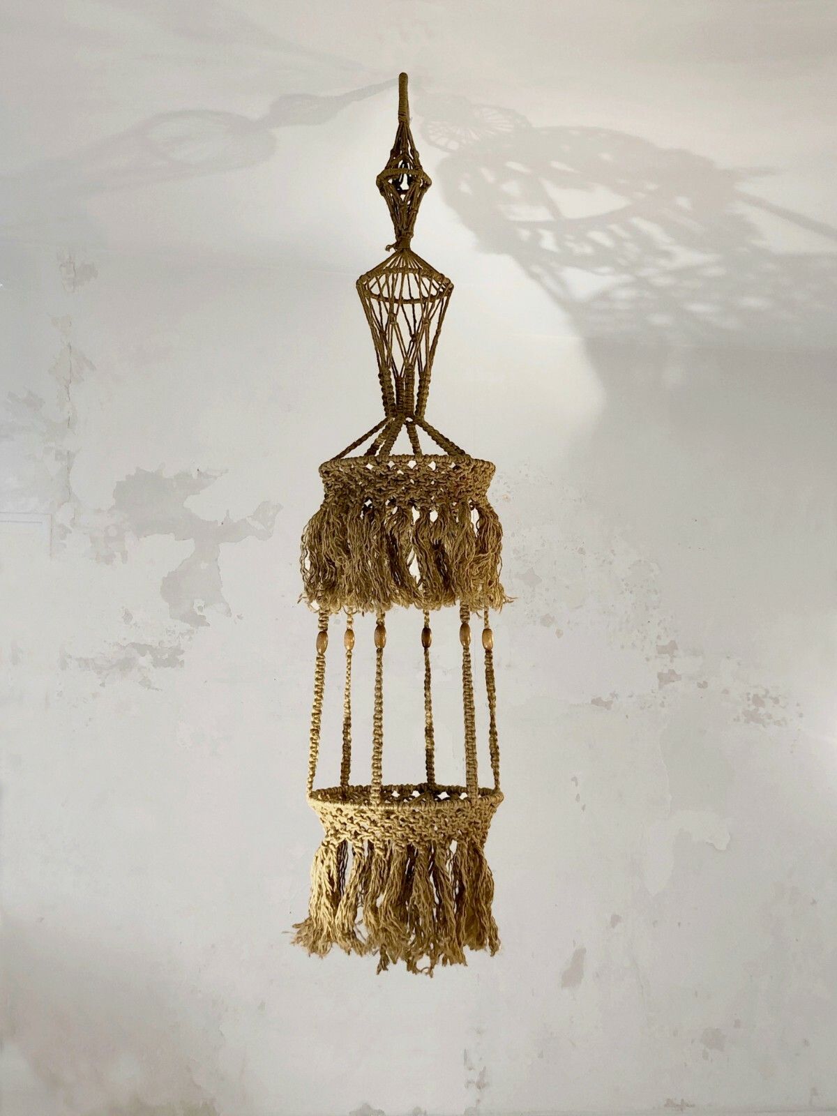 1970 Brutalist Hippie Audoux Minnet Shabby Chic Plant Holder Suspension