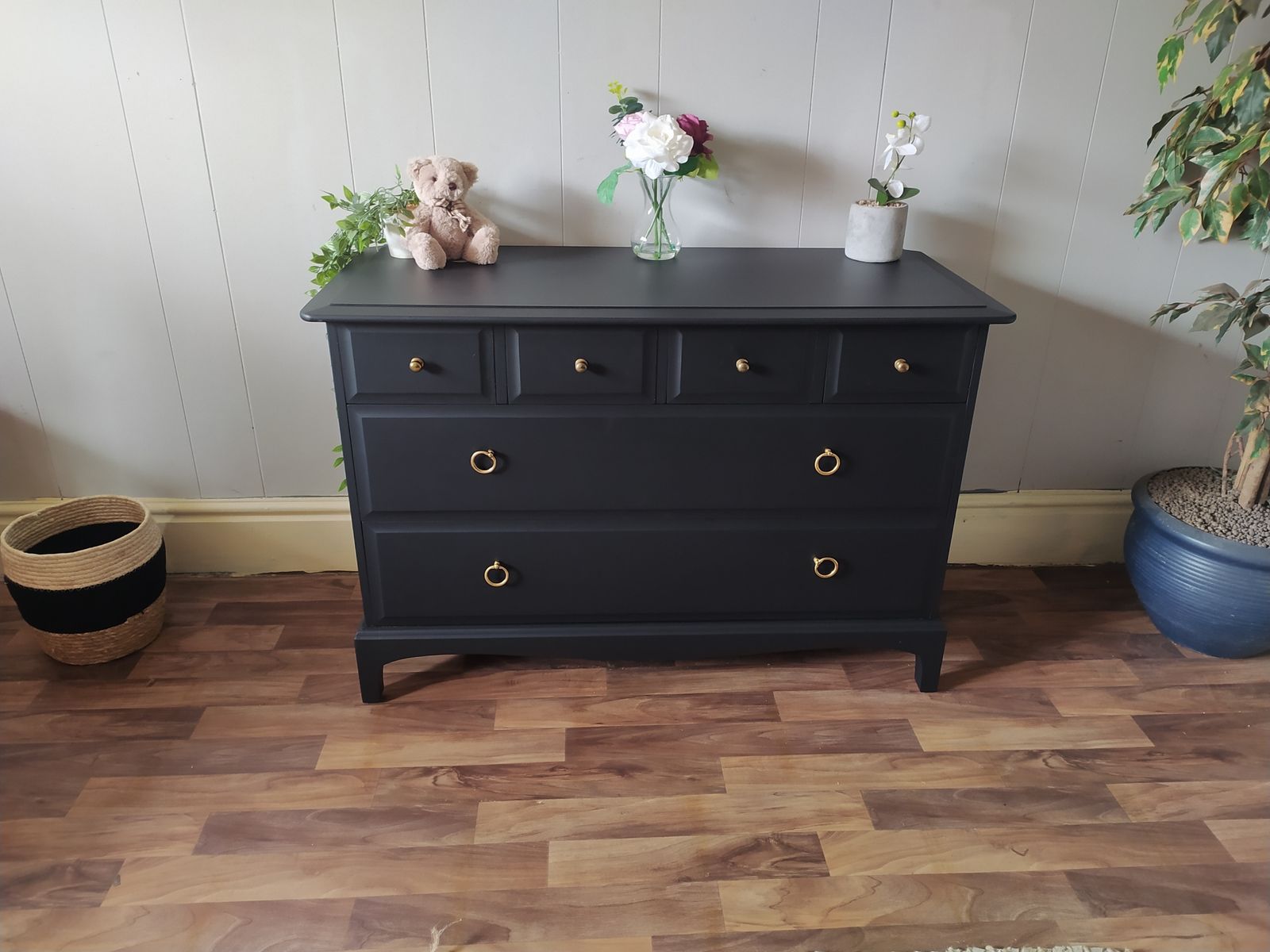 Chest Of Drawers, Vintage Stag Minstrel Spray Painted In Matt Black