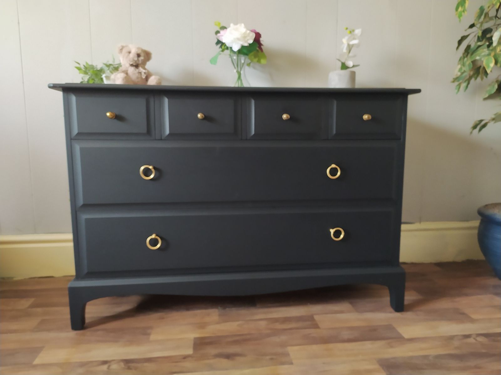 Chest Of Drawers, Vintage Stag Minstrel Spray Painted In Matt Black photo buy