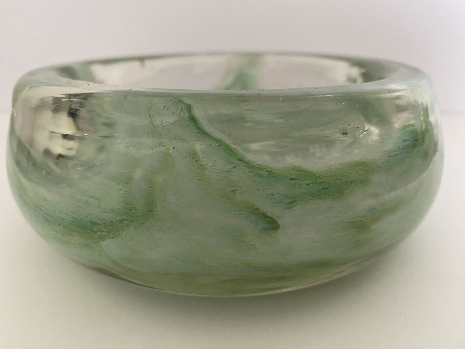 Nazeing, British Studio Art Glass, Mottled Green Bowl