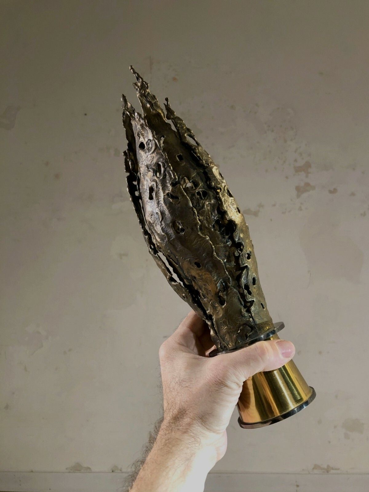 1970 Art Deco Modernist Brutalist Shabby Chic Flame Sculpture Lamp Arlus photo 3032.0