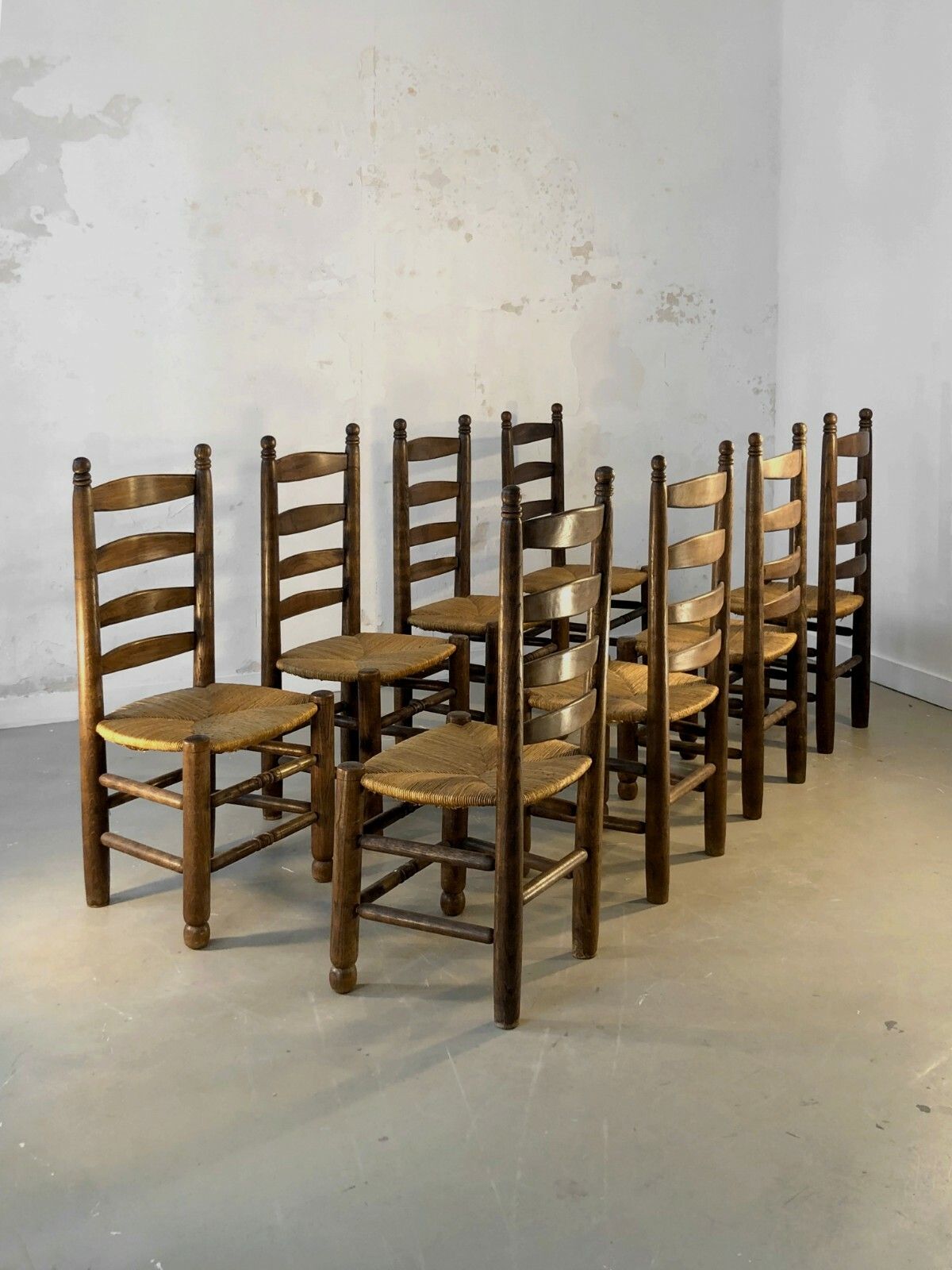 1950 Charles Dudouyt 8 Chairs Modernist Brutalist Audoux Minnet Chapo Perriand photo for sale