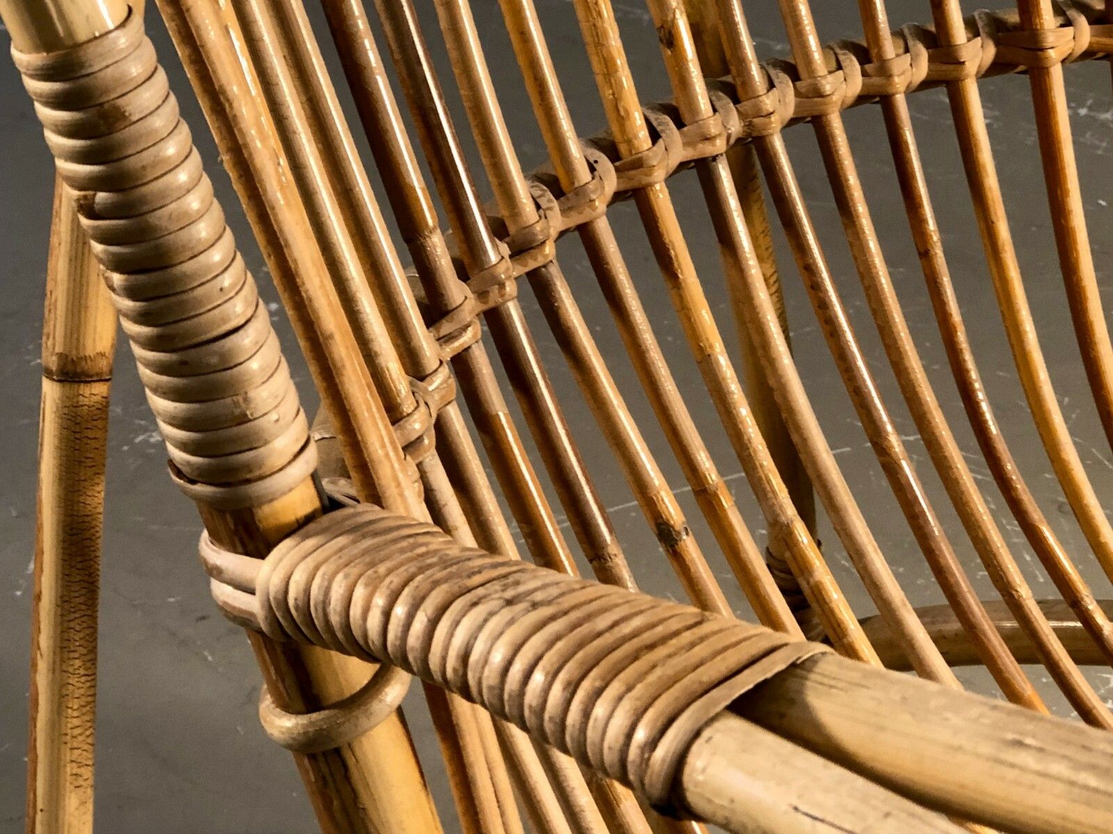 photo for sale 1950 Modernist Armchair Brutalist Shabby Chic Bamboo Rattan Sognot Audoux Minnet