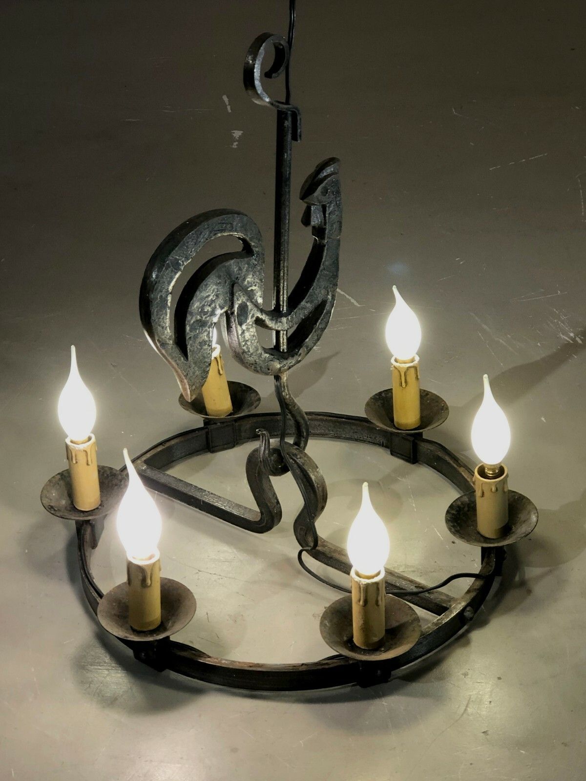 1950 Jp Ryckaert Chandelier Suspension Folk Art Brutalist Shabby Chic Marolles photo for sale