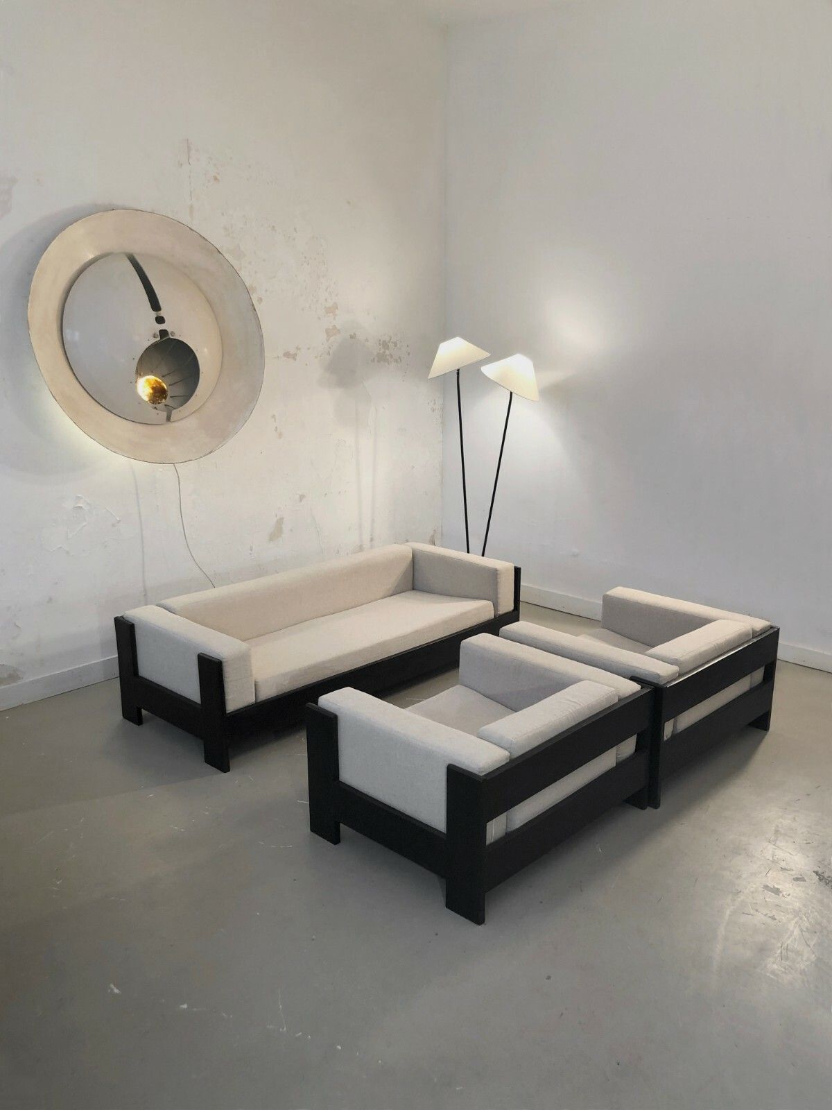 1970 Living Room 1 Sofa 2 Armchairs Modernist Space Age Tobia Cubist Shoe