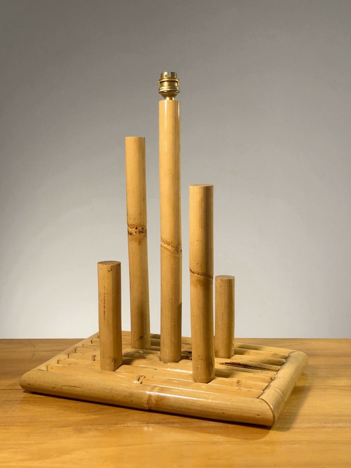 1970 Modernist Brutalist Folk Art Bamboo Lamp Audoux Minnet photo furniture