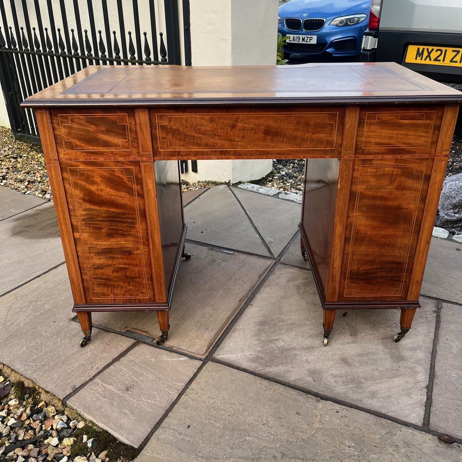 Edwardian Period Mahogany Inlaid Writing Desk photo vinterior