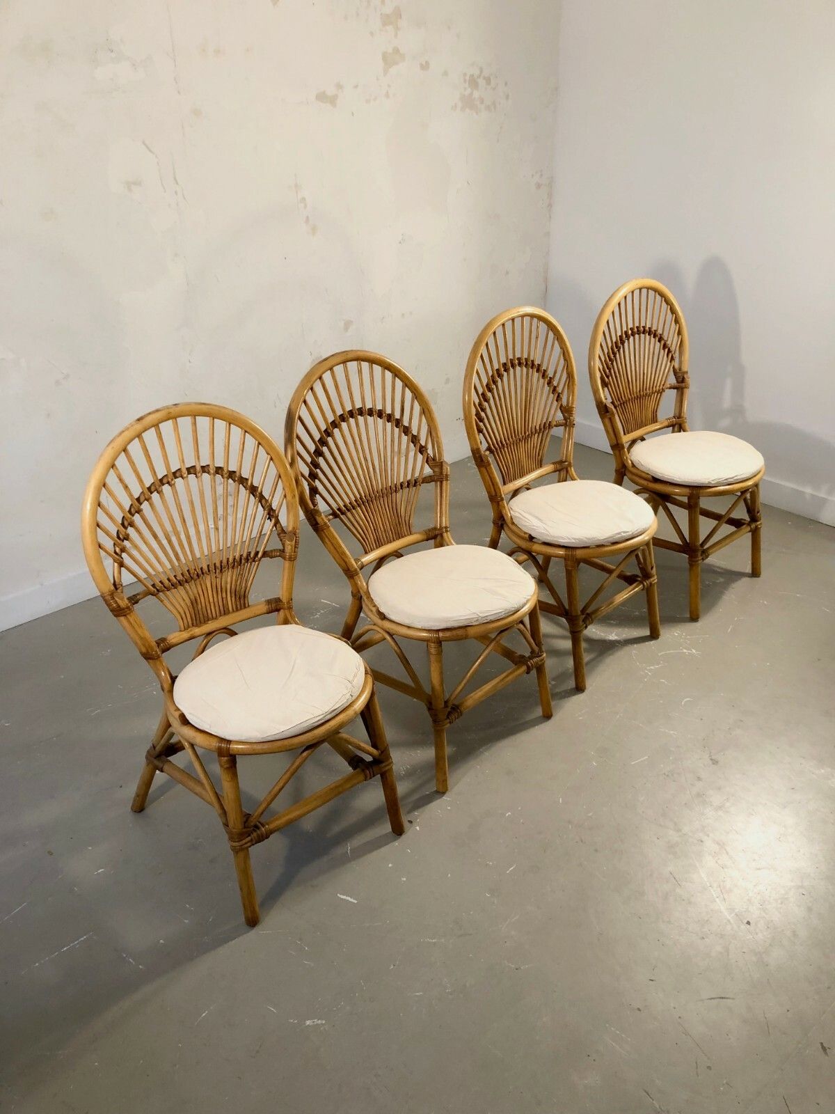 1960 1970 4 Bamboo Chairs Folk Art Modernist Shabby Chic Audoux Minnet photo for sale