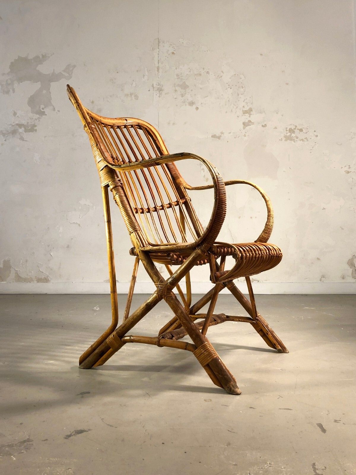 1950 Modernist Armchair Brutalist Shabby Chic Bamboo Rattan Sognot Audoux Minnet photo furniture