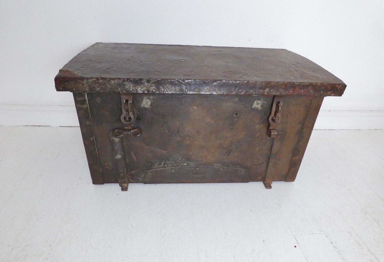 Antique French Lead & Wood Compagnie La Fere 1865 Battalion Trunk Storage Box photo for sale
