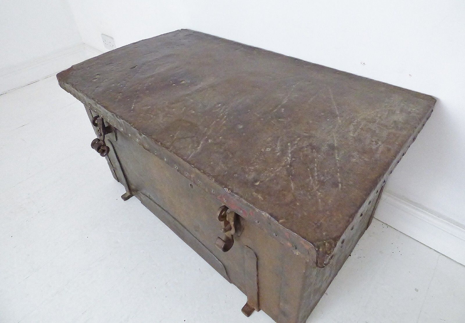 Antique French Lead & Wood Compagnie La Fere 1865 Battalion Trunk Storage Box photo vinterior