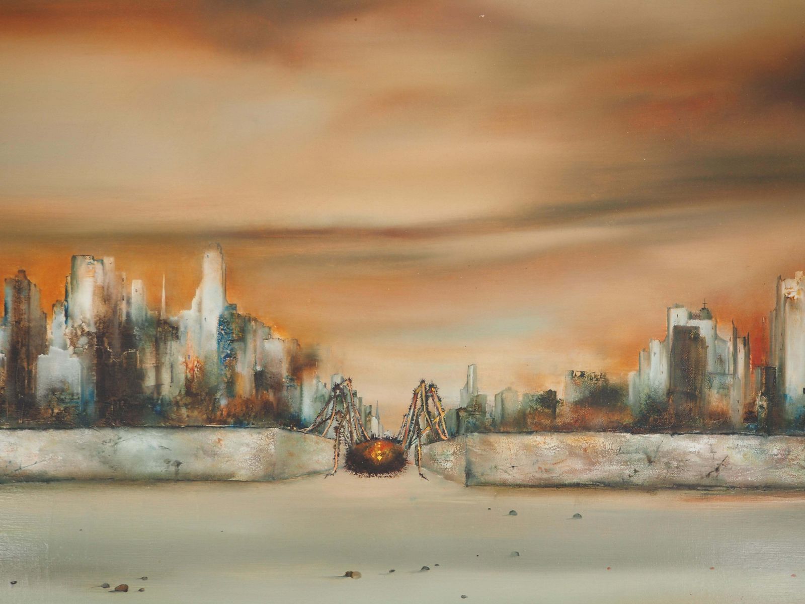 Bernard Louedin Fantasy : Spider On The City   Original Oil On Canvas, Handsigned 1970 photo Art