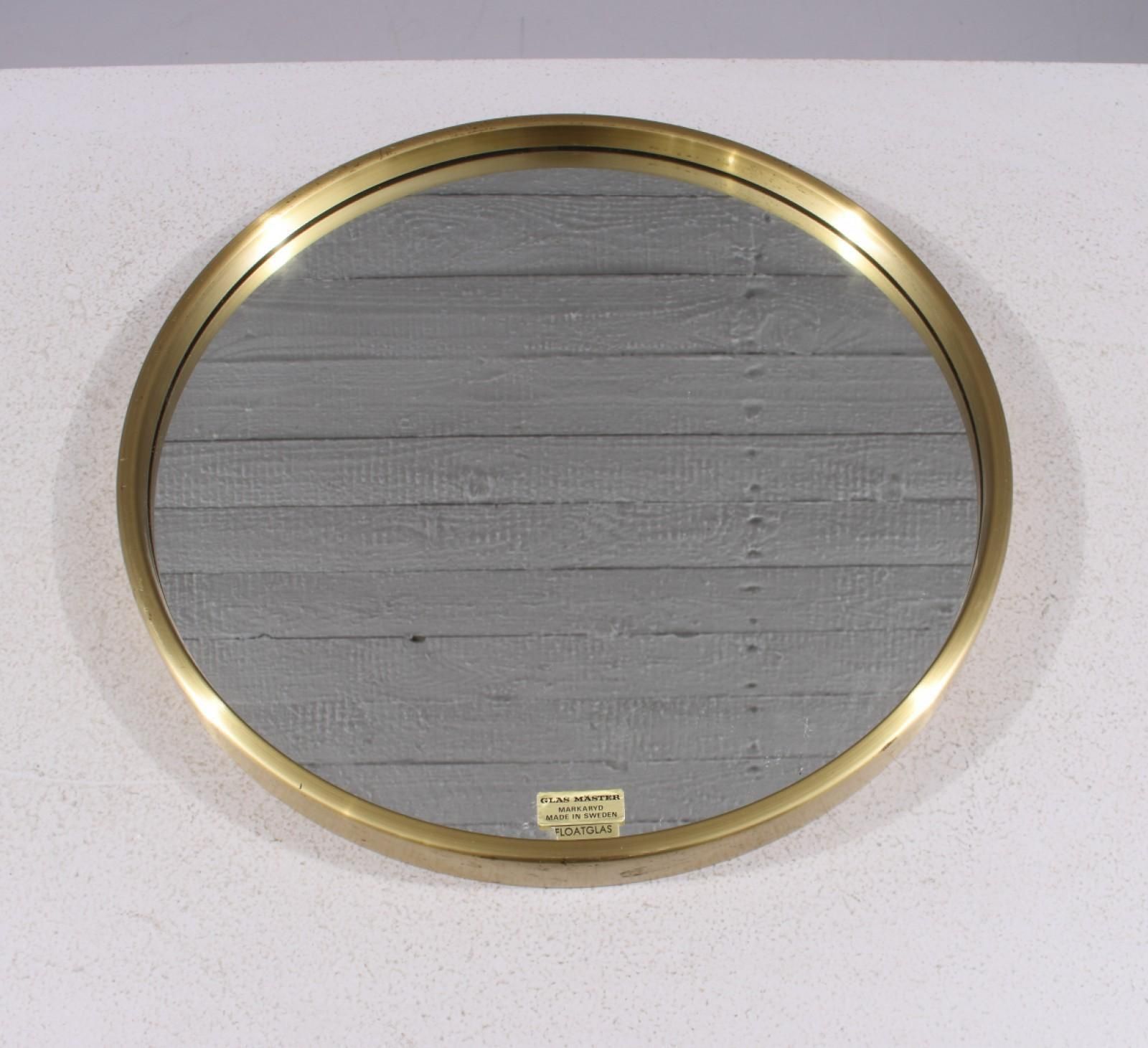 Midcentury Modern Round Brass Mirror By Glas Mäster, Markaryd, Sweden (1960s) photo furniture