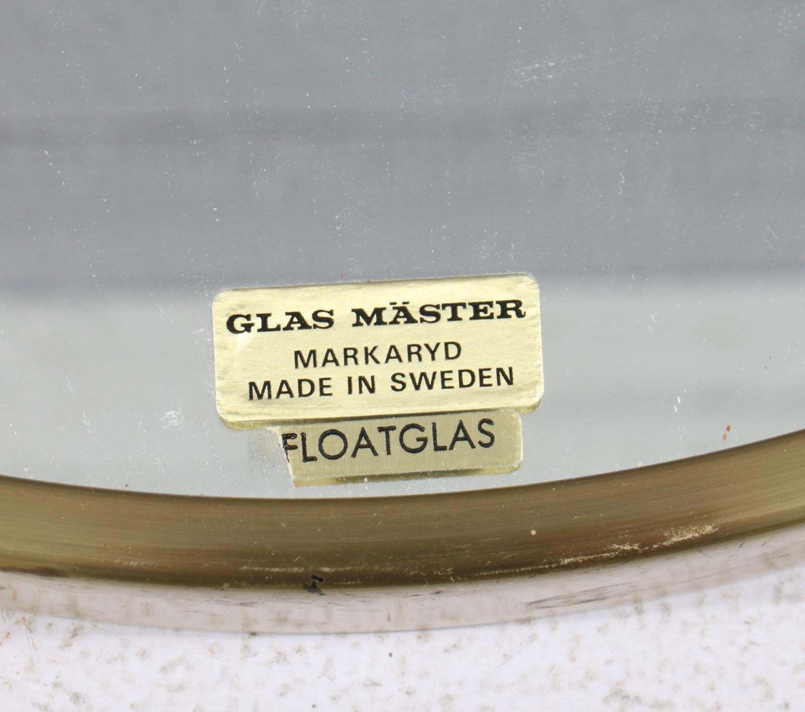 Midcentury Modern Round Brass Mirror By Glas Mäster, Markaryd, Sweden (1960s) photo for sale