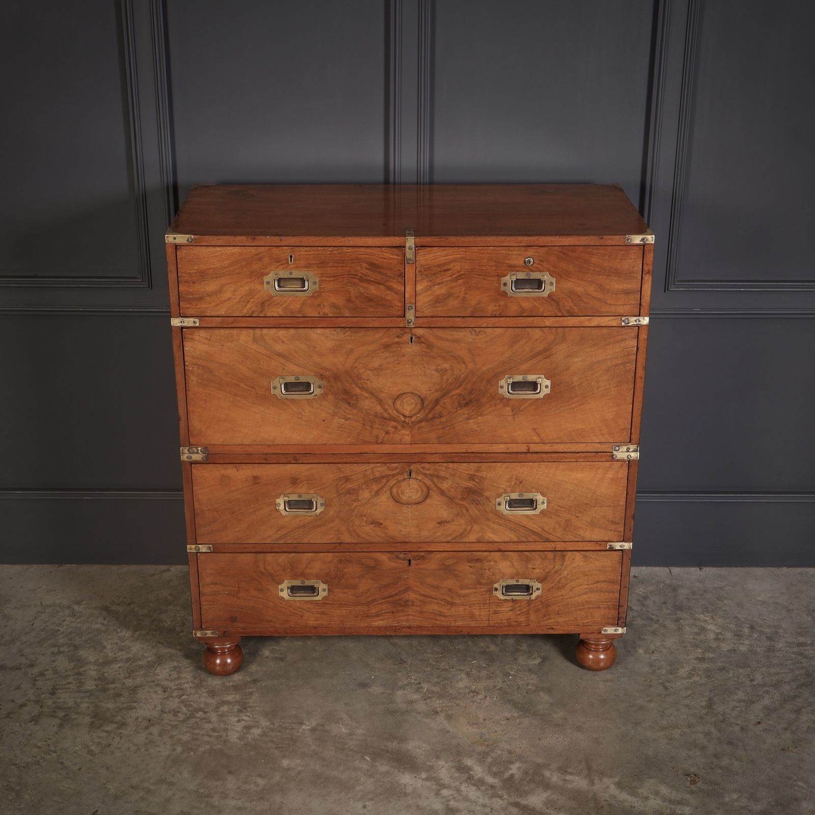 Rare Figured Walnut Military Campaign Chest photo vinterior