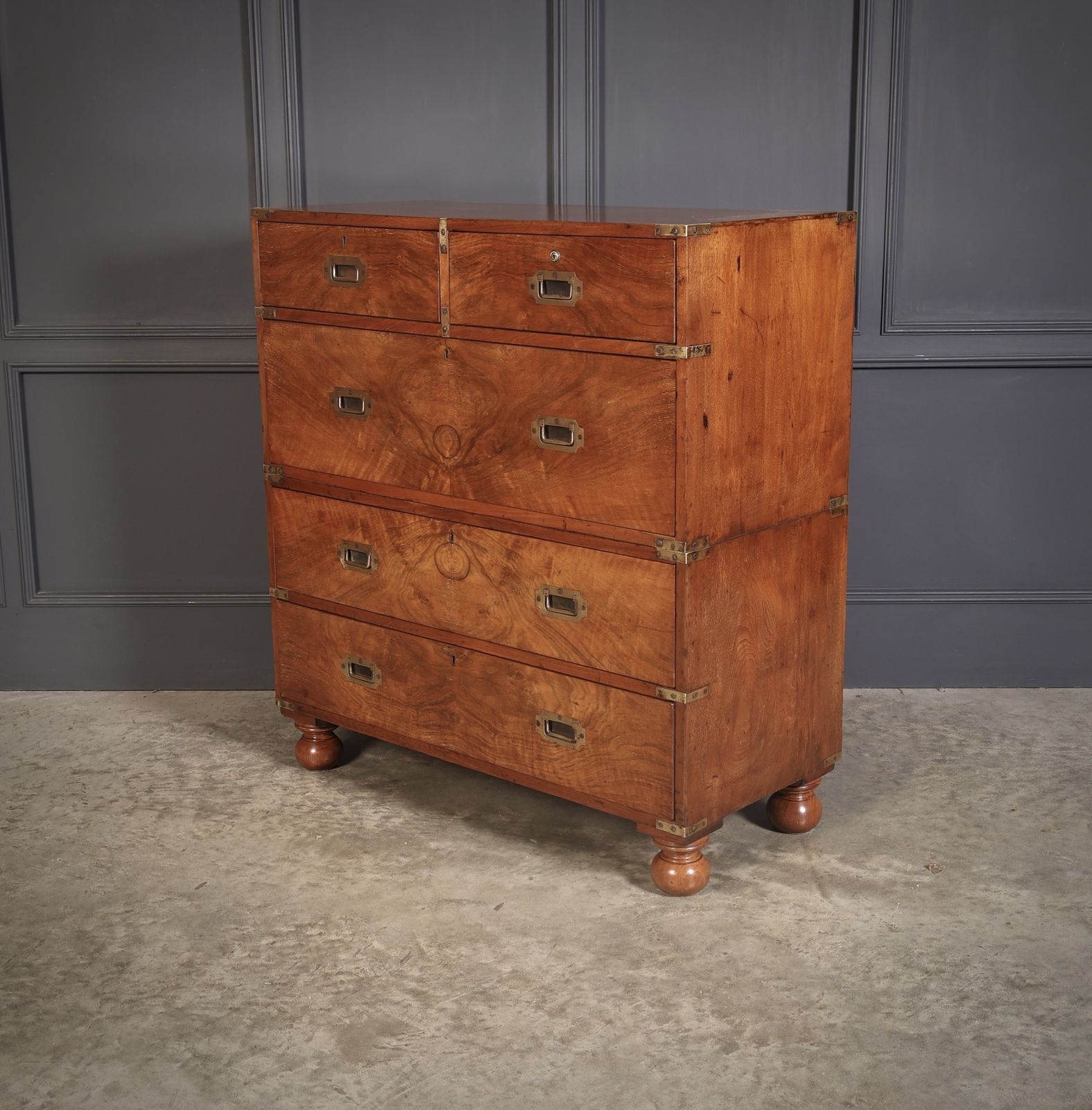 Furniture Rare Figured Walnut Military Campaign Chest photo