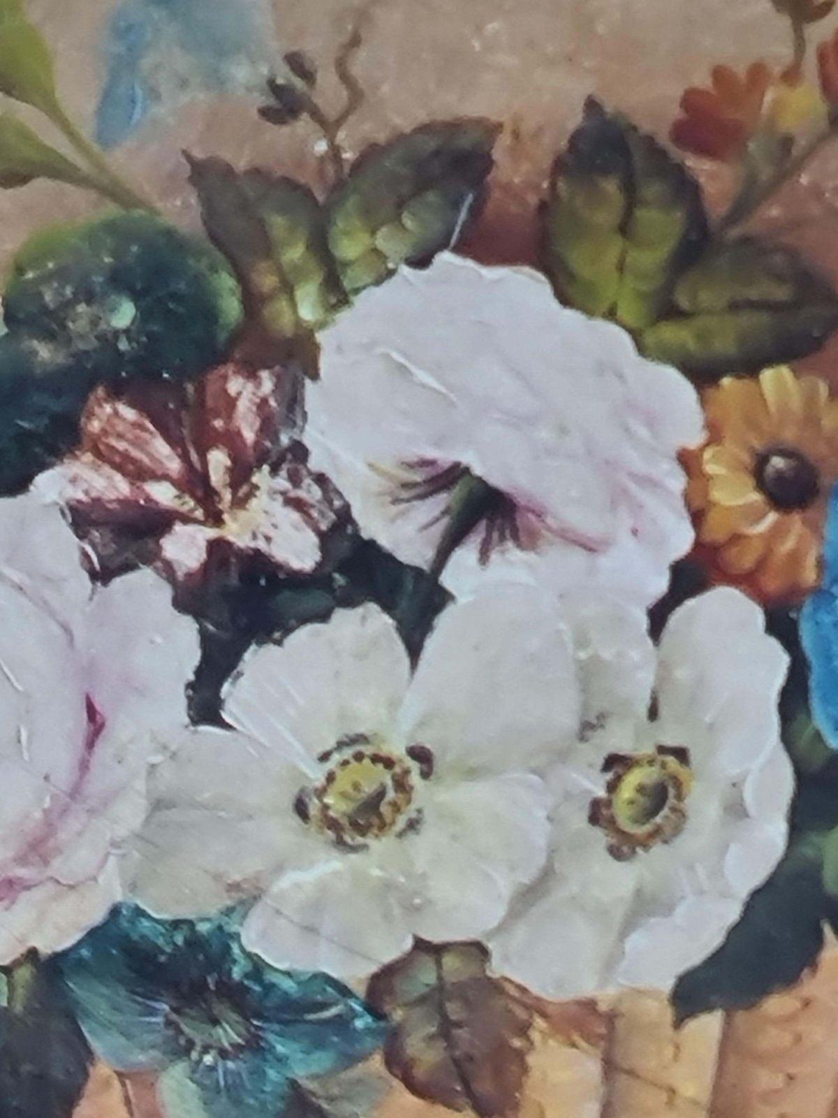 Hand Painted Terracotta Plaque, Longpark, Torquay, Basket Of Flowers photo for sale