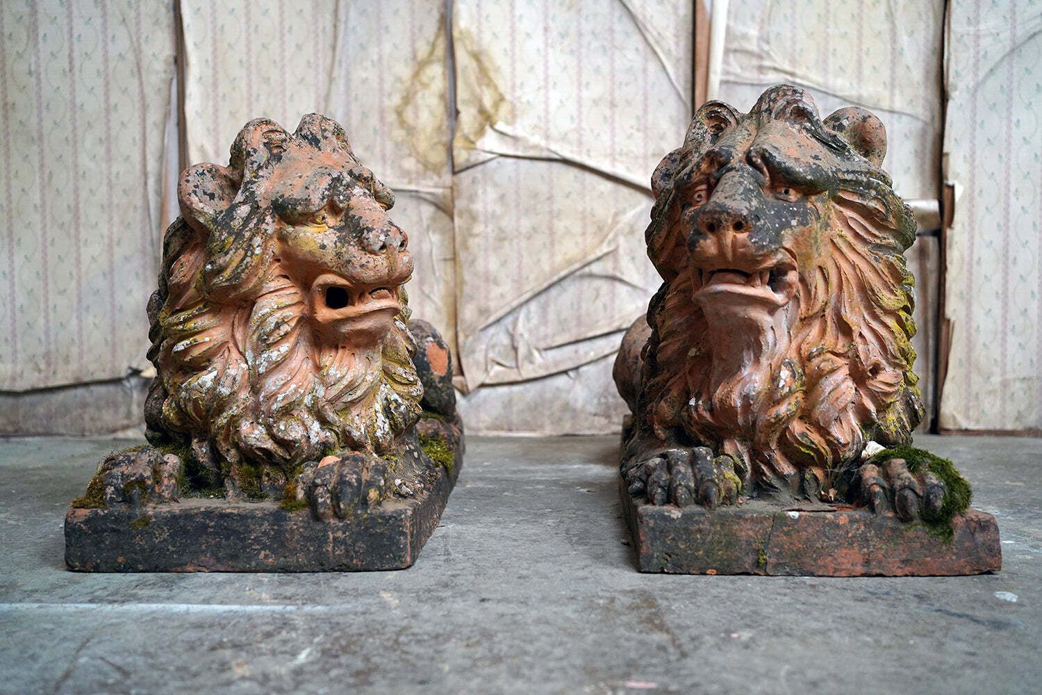 A Good Pair Of Large Mid 19thc Terracotta Recumbent Lions photo furniture
