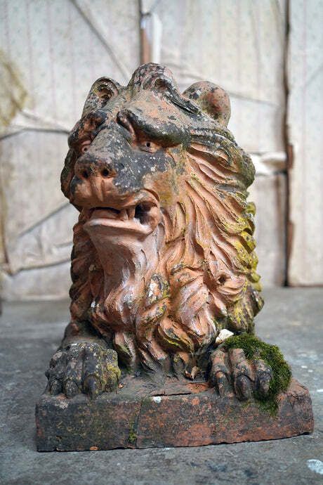 A Good Pair Of Large Mid 19thc Terracotta Recumbent Lions photo Art