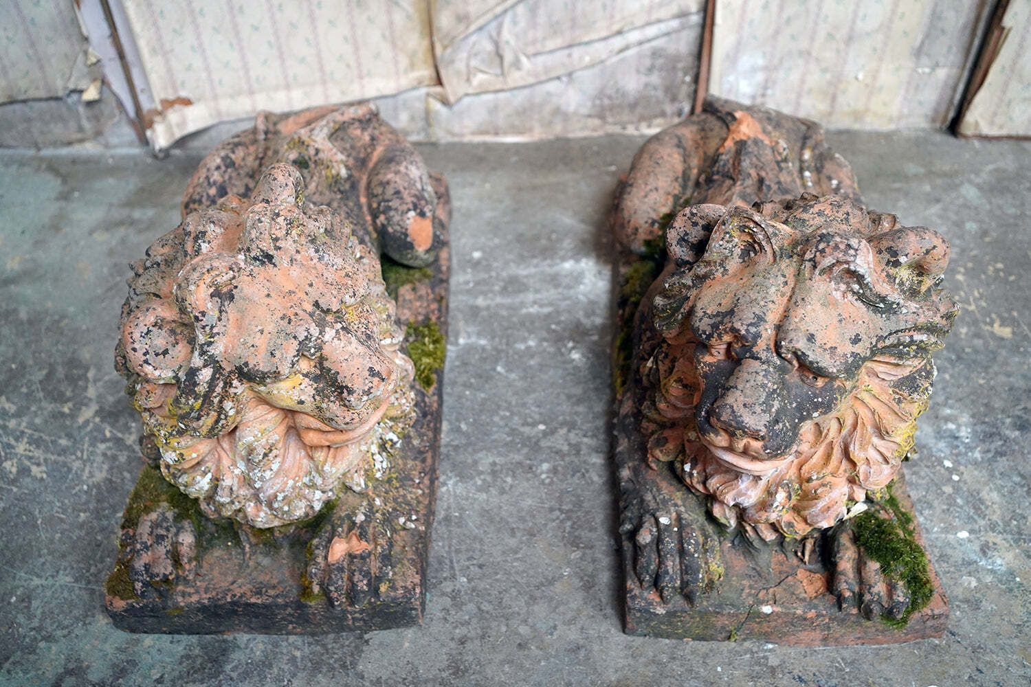photo for sale A Good Pair Of Large Mid 19thc Terracotta Recumbent Lions