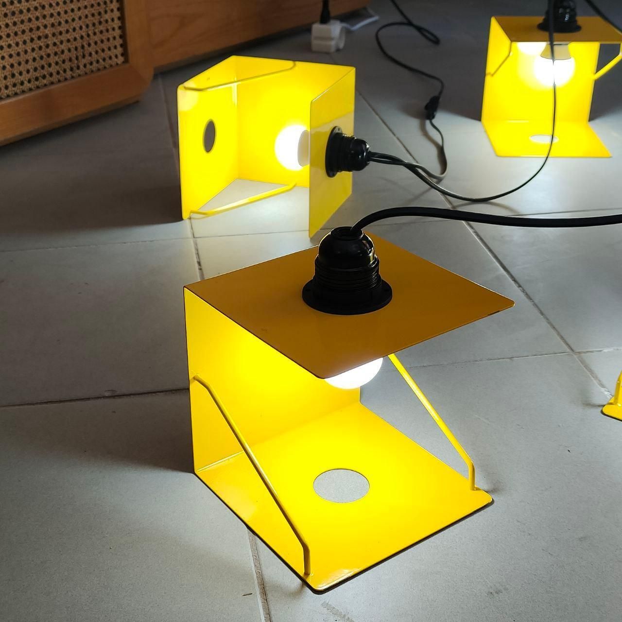 Industrial Modular Yellow Metal Table Lamp Five Lights, Italy, 1980s photo Lighting