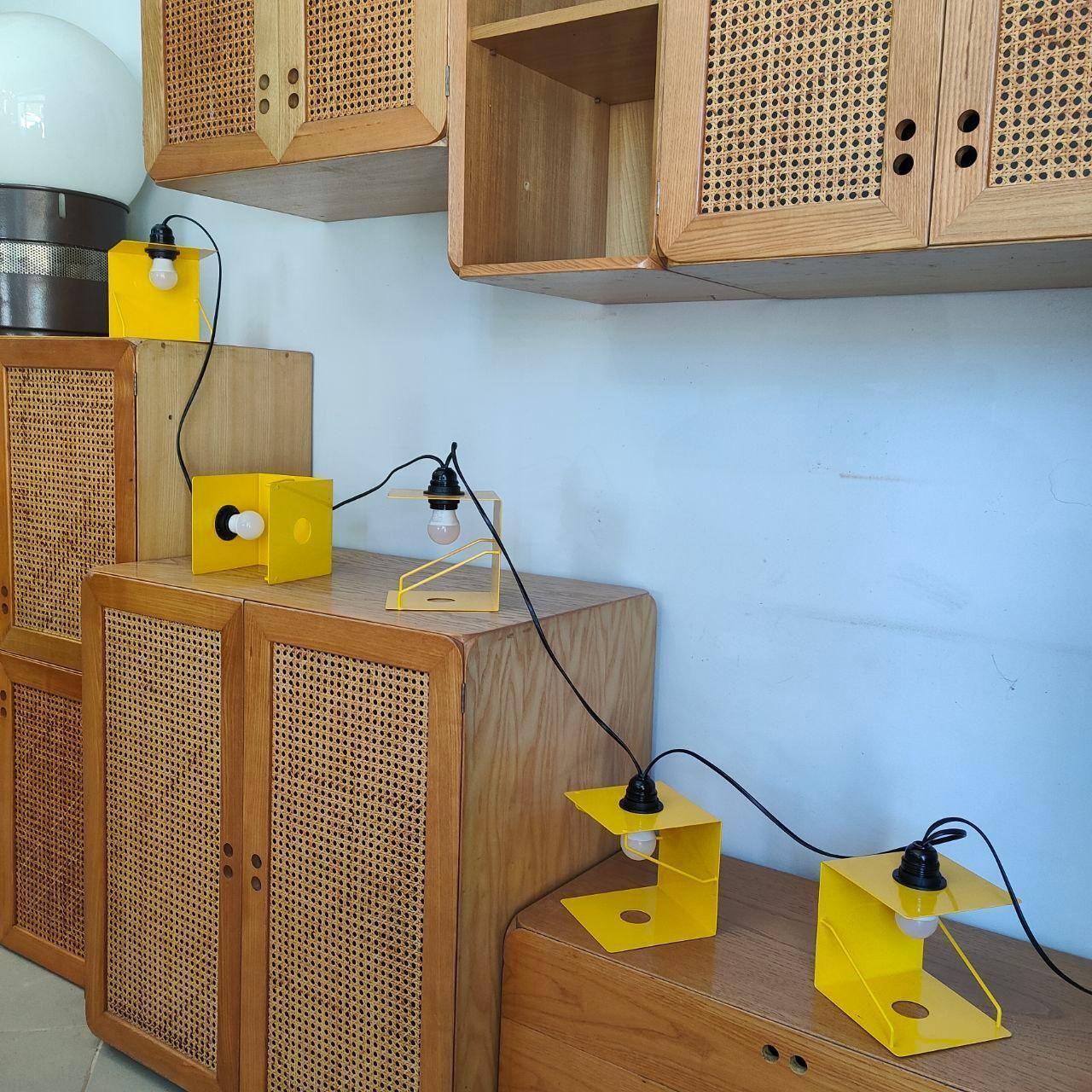 Industrial Modular Yellow Metal Table Lamp Five Lights, Italy, 1980s photo buy