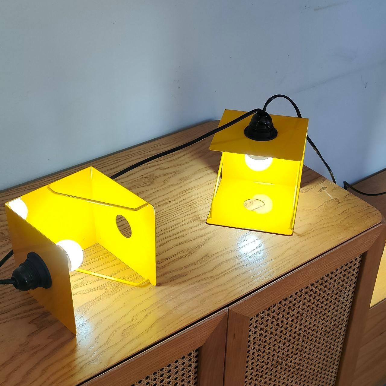 Industrial Modular Yellow Metal Table Lamp Five Lights, Italy, 1980s photo vintage