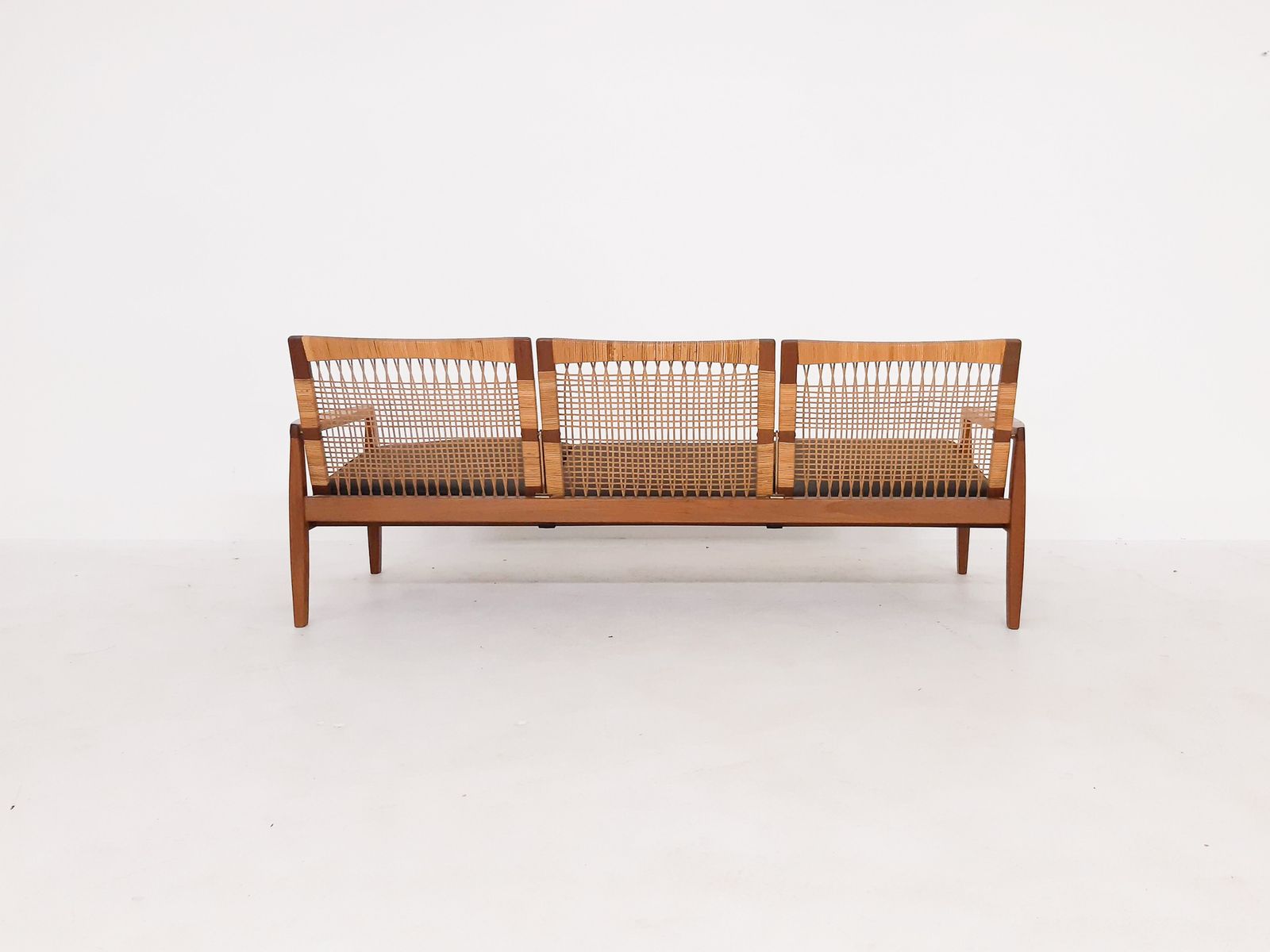 Hans Olsen For Brdr Juul Kristensen, Rattan Backed Sofa, Denmark 1950s photo Furniture