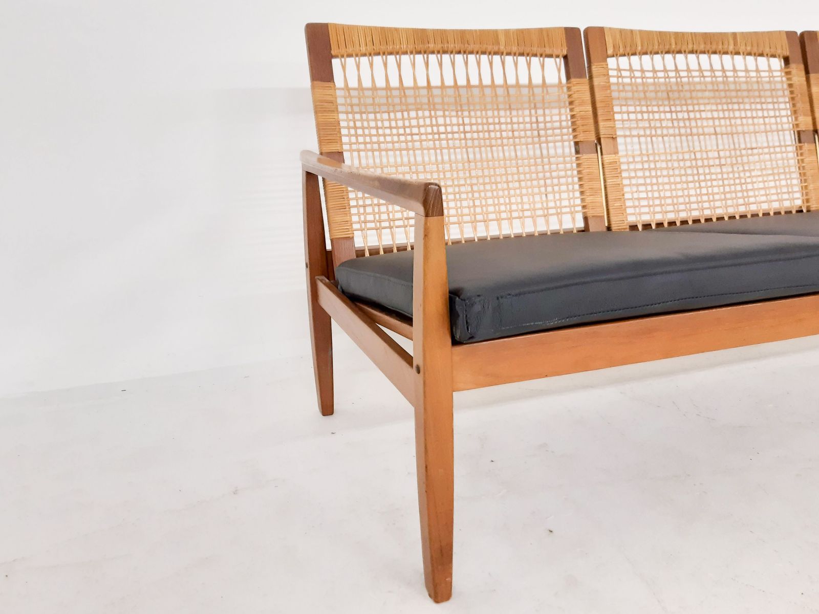 Hans Olsen For Brdr Juul Kristensen, Rattan Backed Sofa, Denmark 1950s photo vinterior