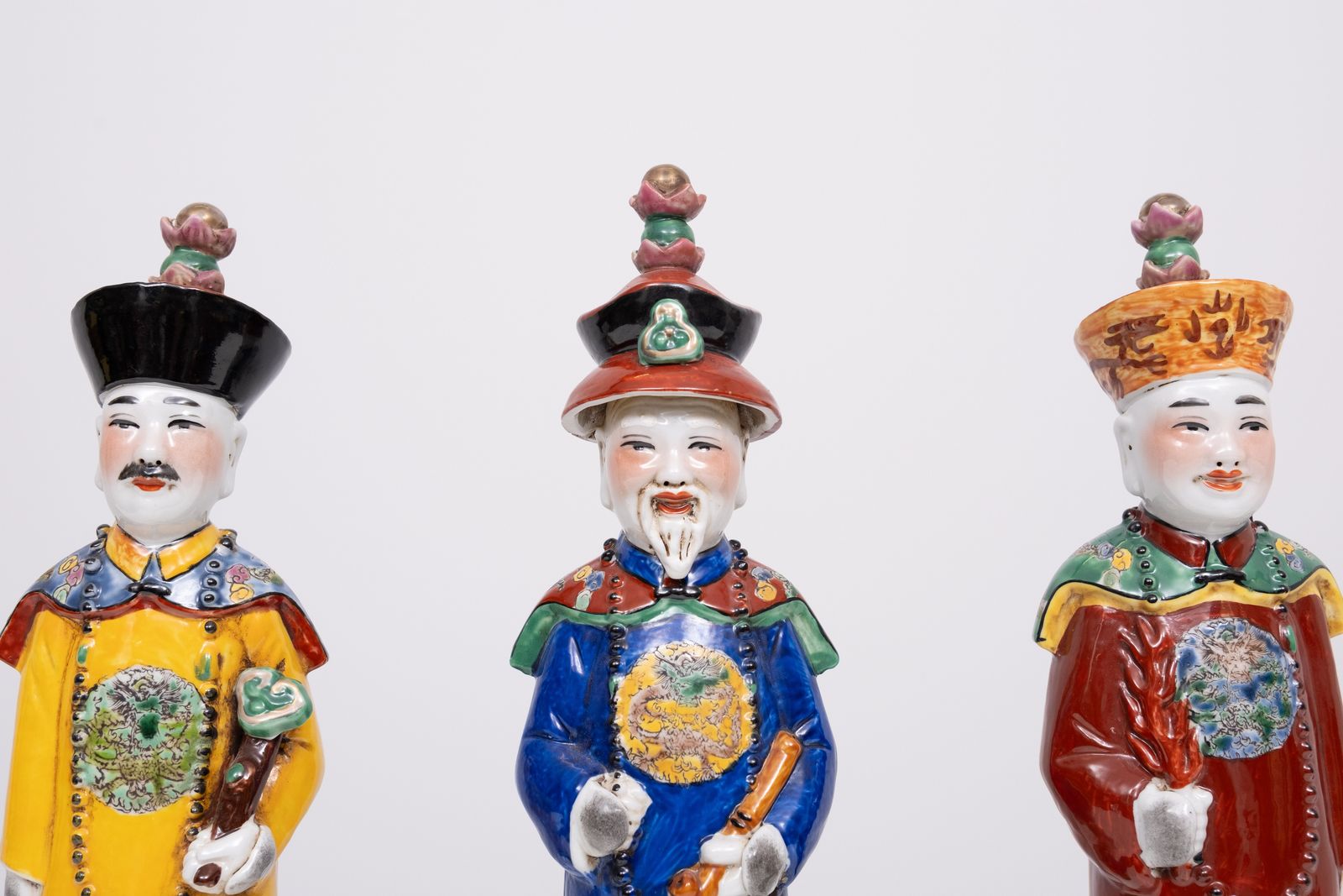 Set Of 3 Chinese Porcelain Qing Emperor Decorative Figurines photo vintage